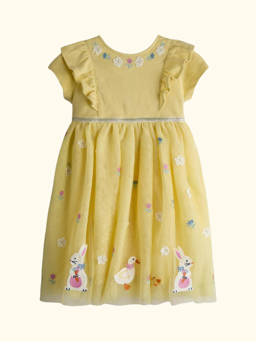 Kids' Appliqué Tulle Party Dress, Mid Yellow