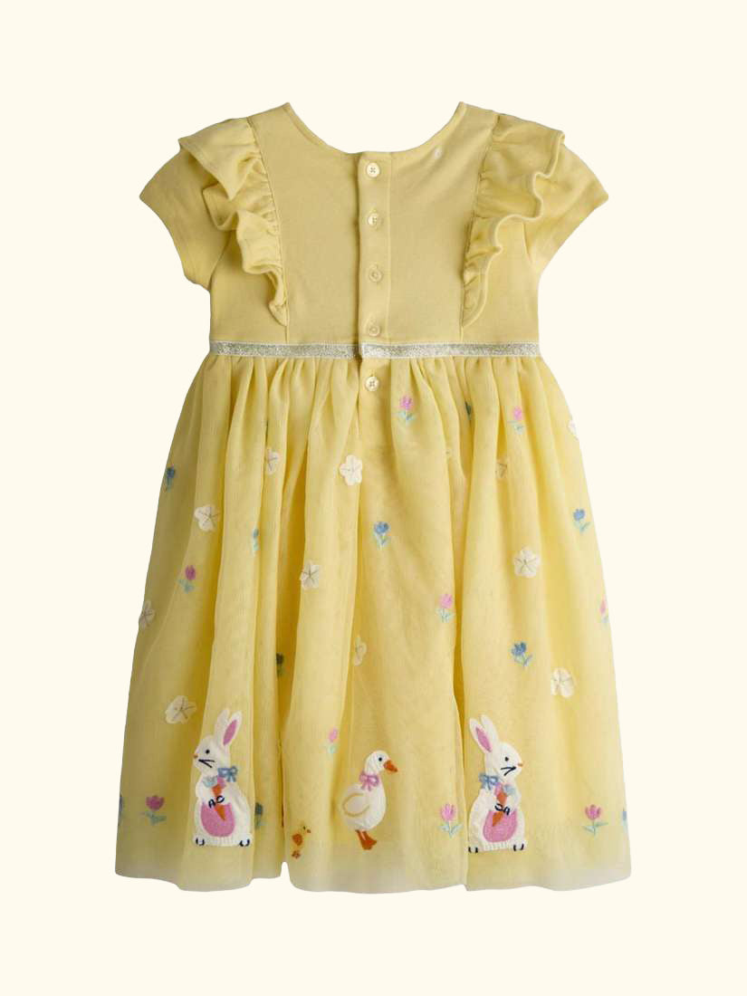 Kids' Appliqué Tulle Party Dress, Mid Yellow