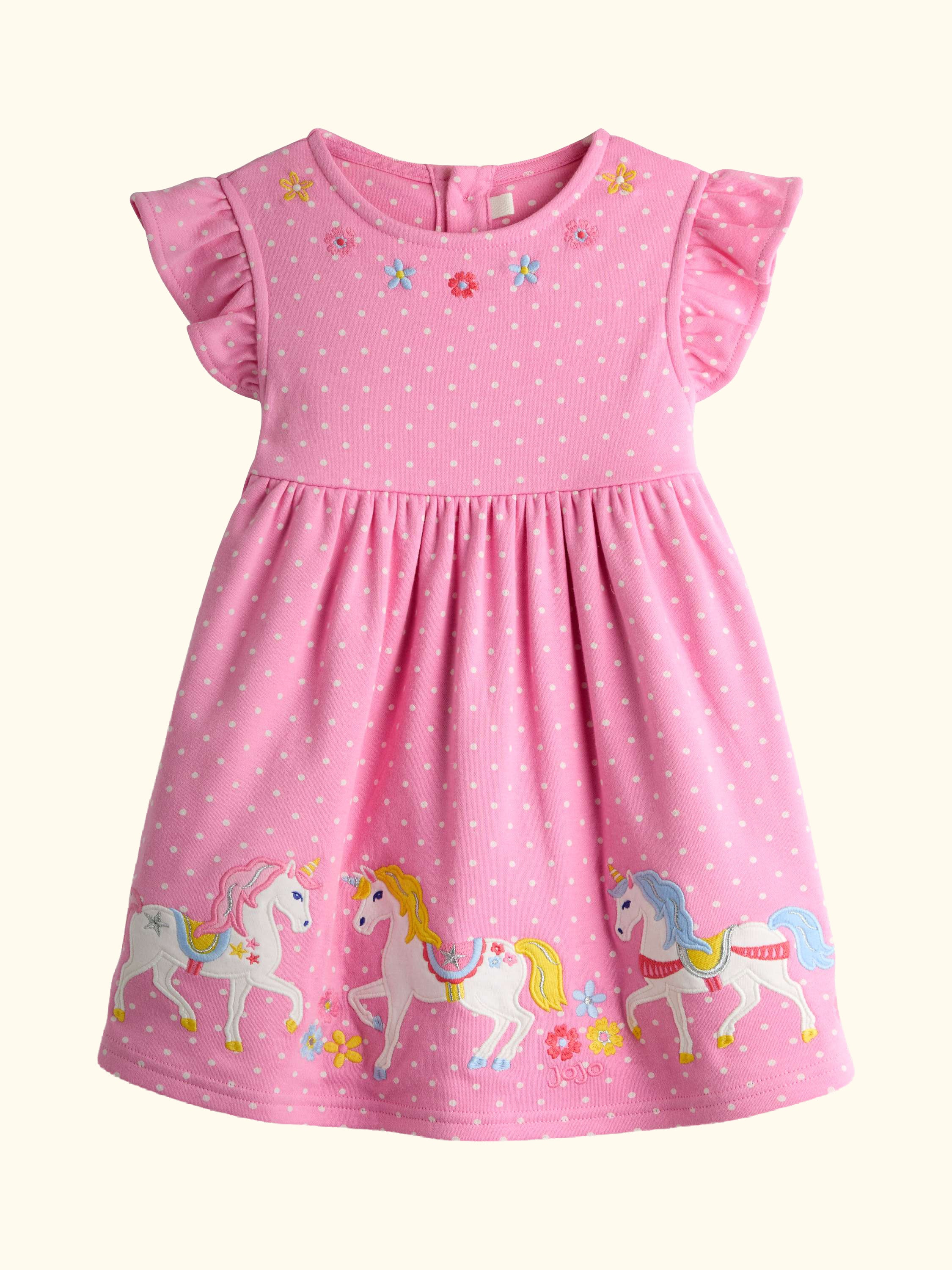 Kids' Appliqué Flutter Sleeve Dress, Bright Pink