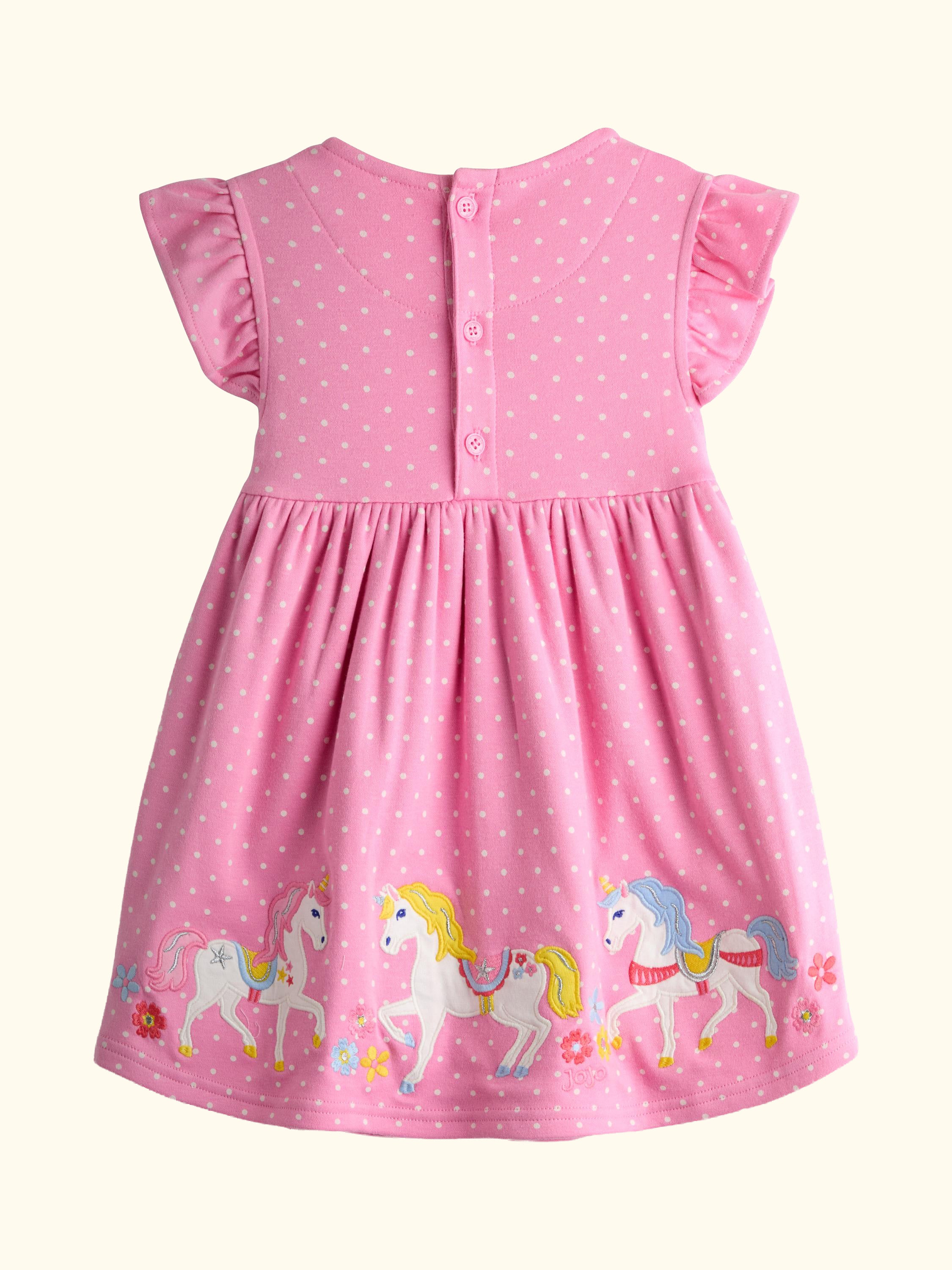 Kids' Appliqué Flutter Sleeve Dress, Bright Pink