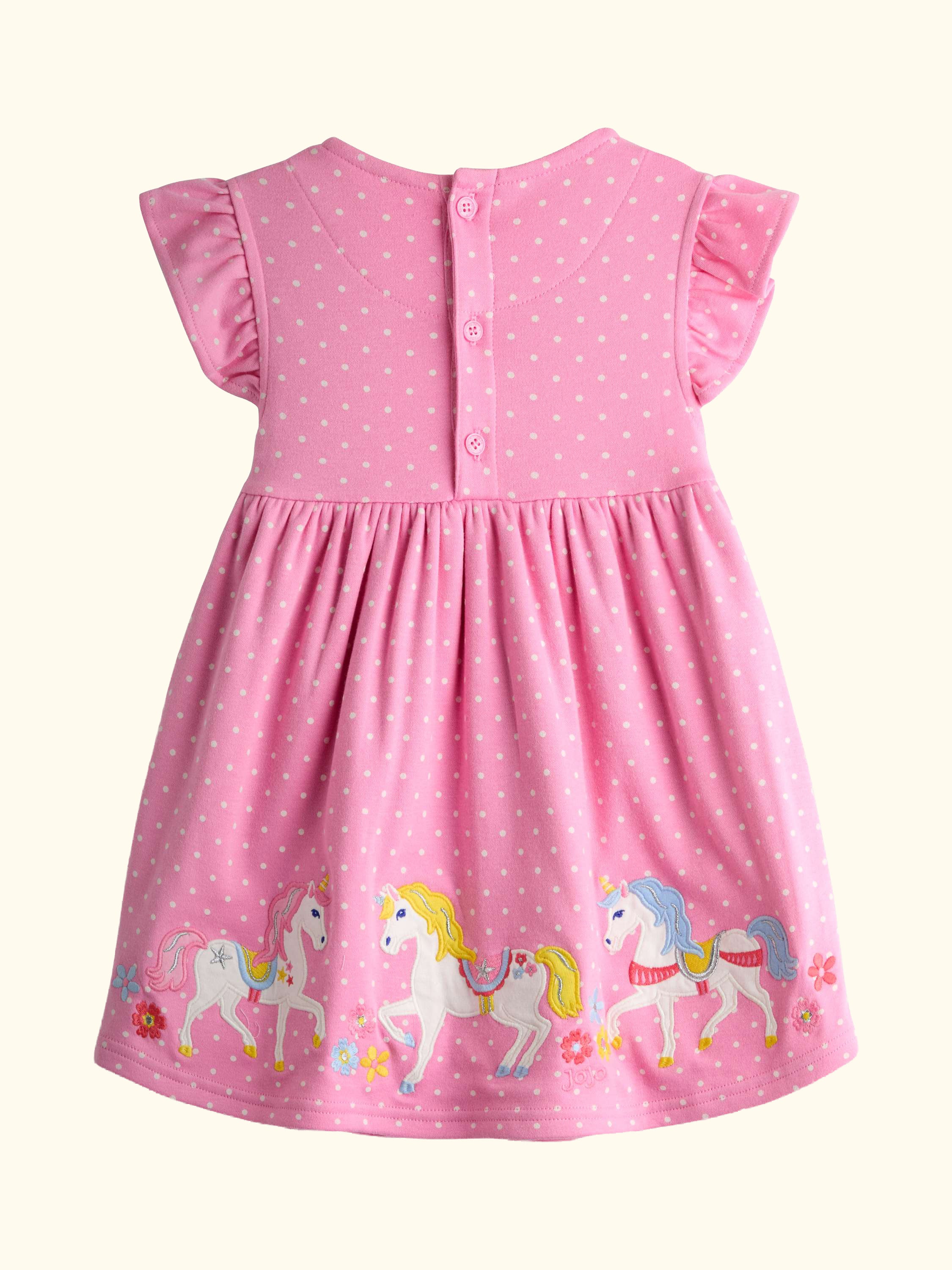 Kids' Appliqué Flutter Sleeve Dress, Bright Pink