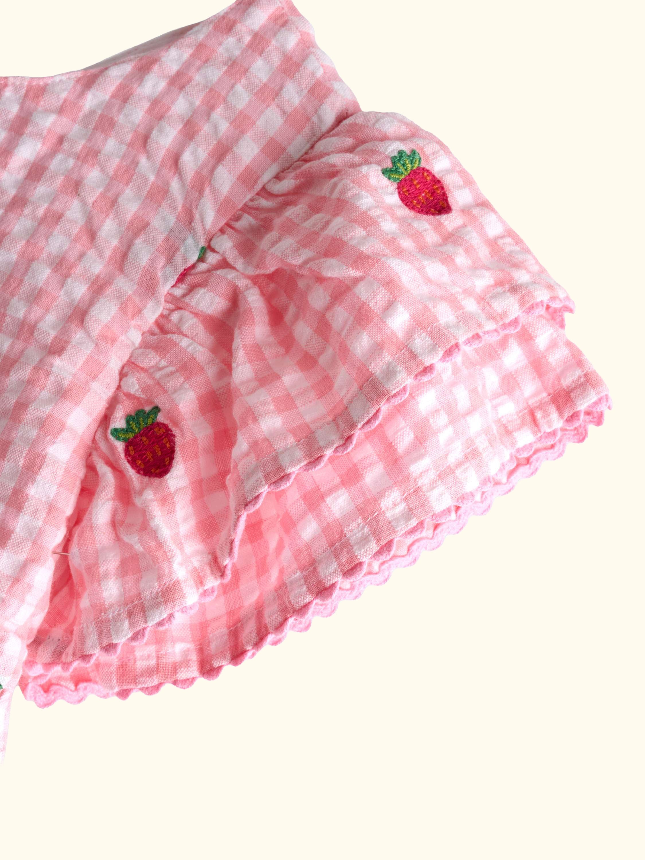 Baby Embroidered Strawberry Frill Shoulder Dress, Mid Pink