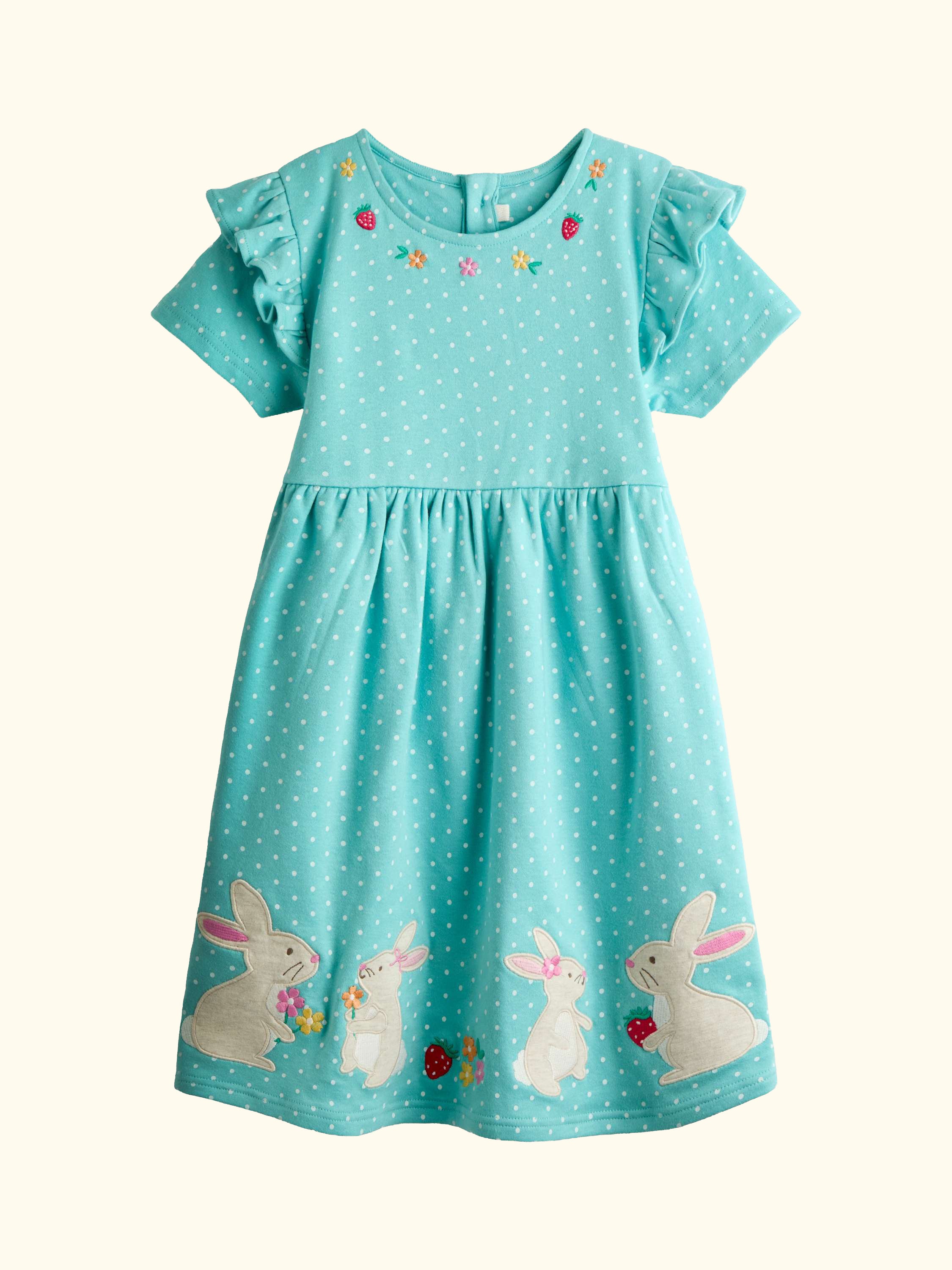 Kids' Appliqué Frill Short Sleeve Dress, Duck Egg Blue