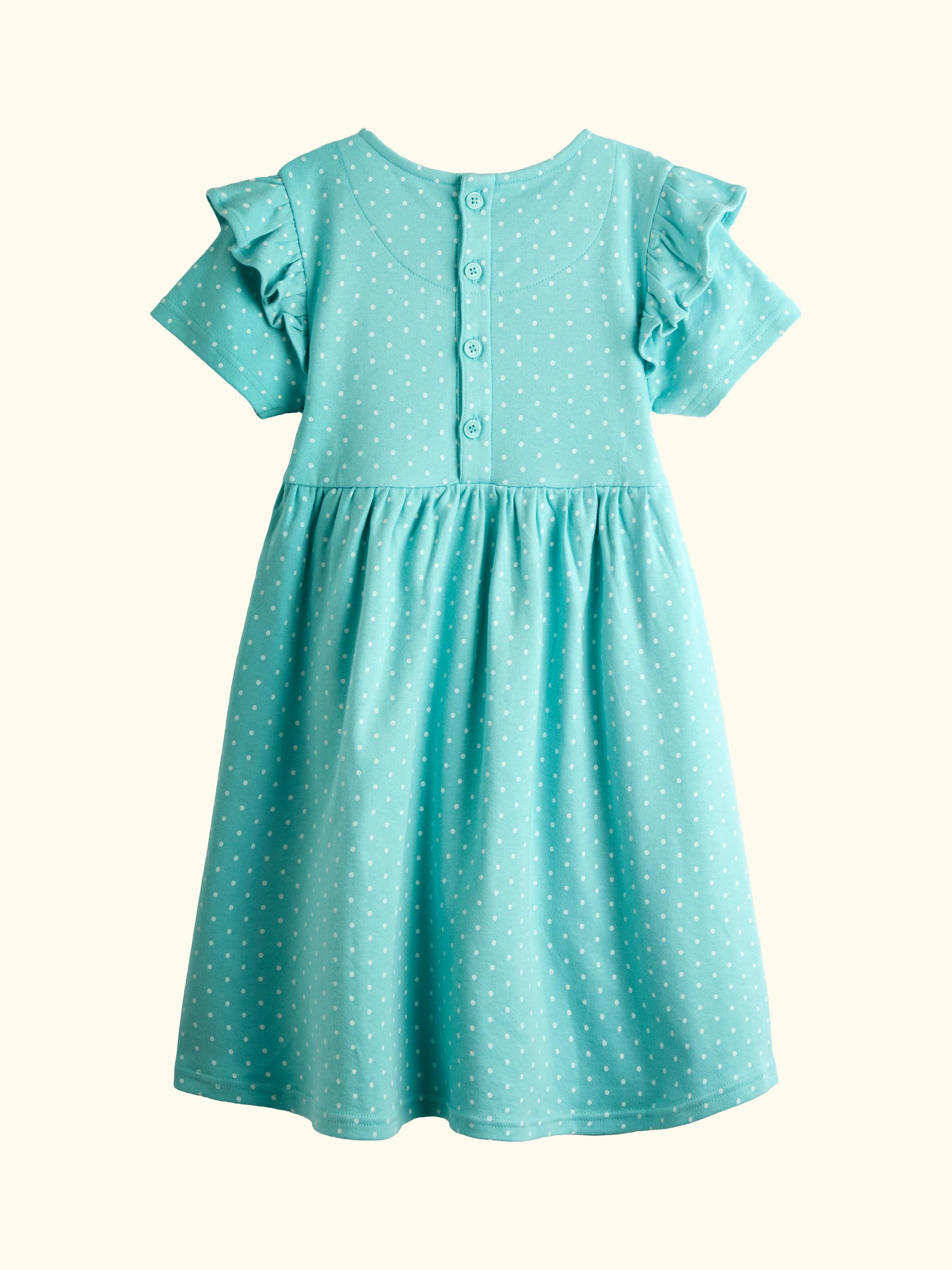 Kids' Appliqué Frill Short Sleeve Dress, Duck Egg Blue