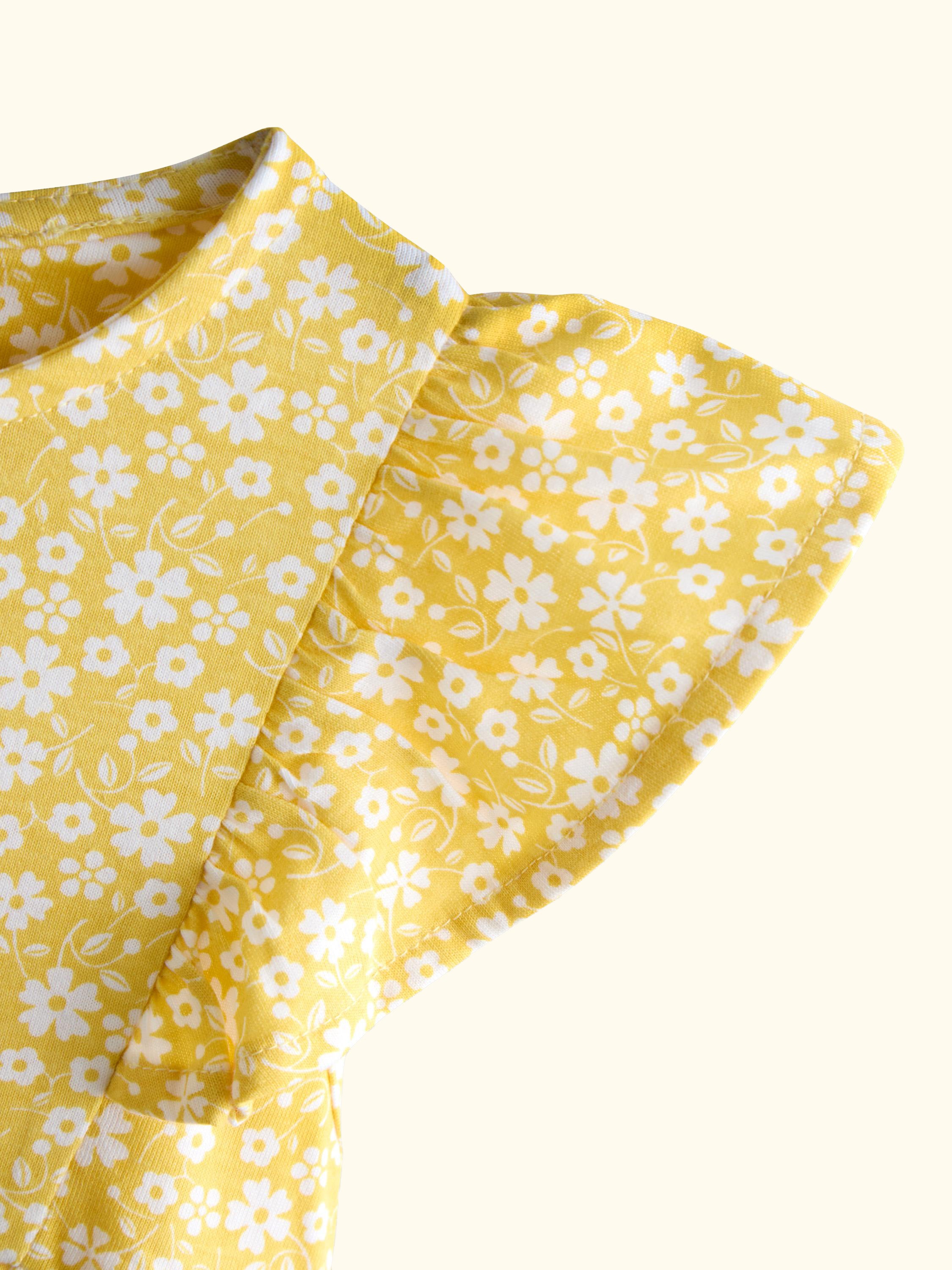 Kids' Short Sleeve Ditsy Floral Dress, Bright Yellow