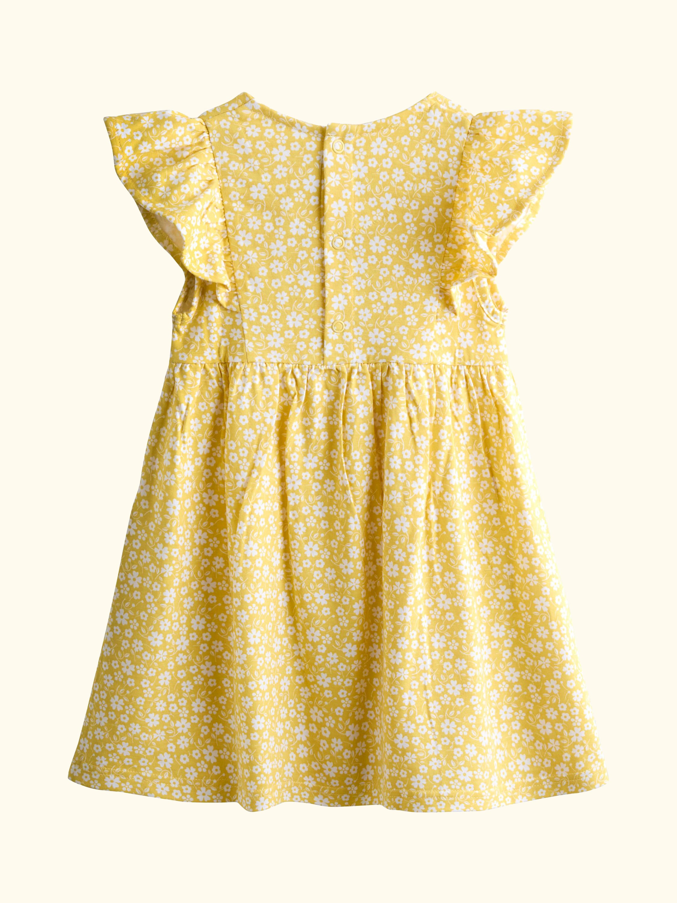 Kids' Short Sleeve Ditsy Floral Dress, Bright Yellow