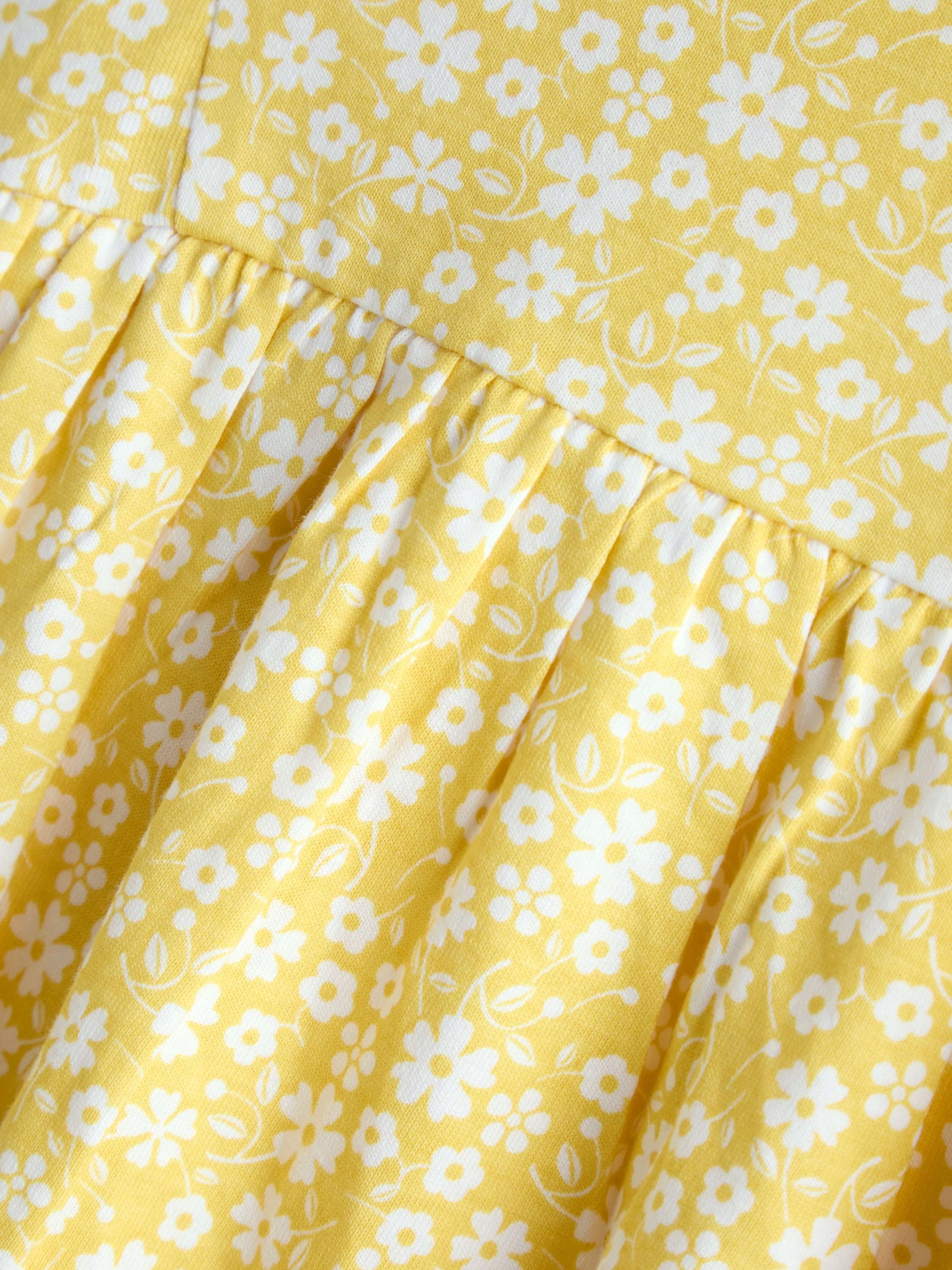 Kids' Short Sleeve Ditsy Floral Dress, Bright Yellow