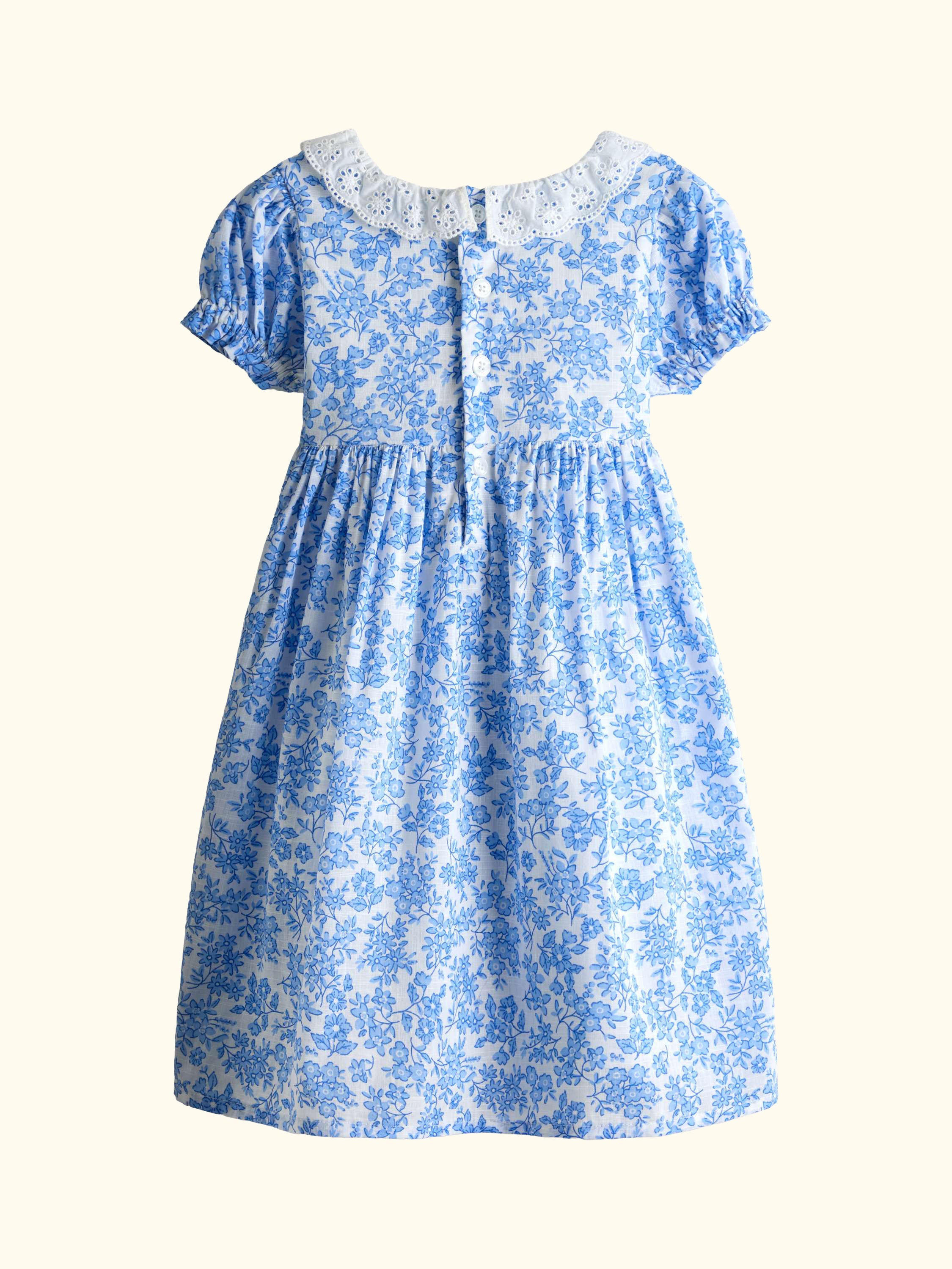 Kids' Floral Smocked Woven Dress, Mid Blue