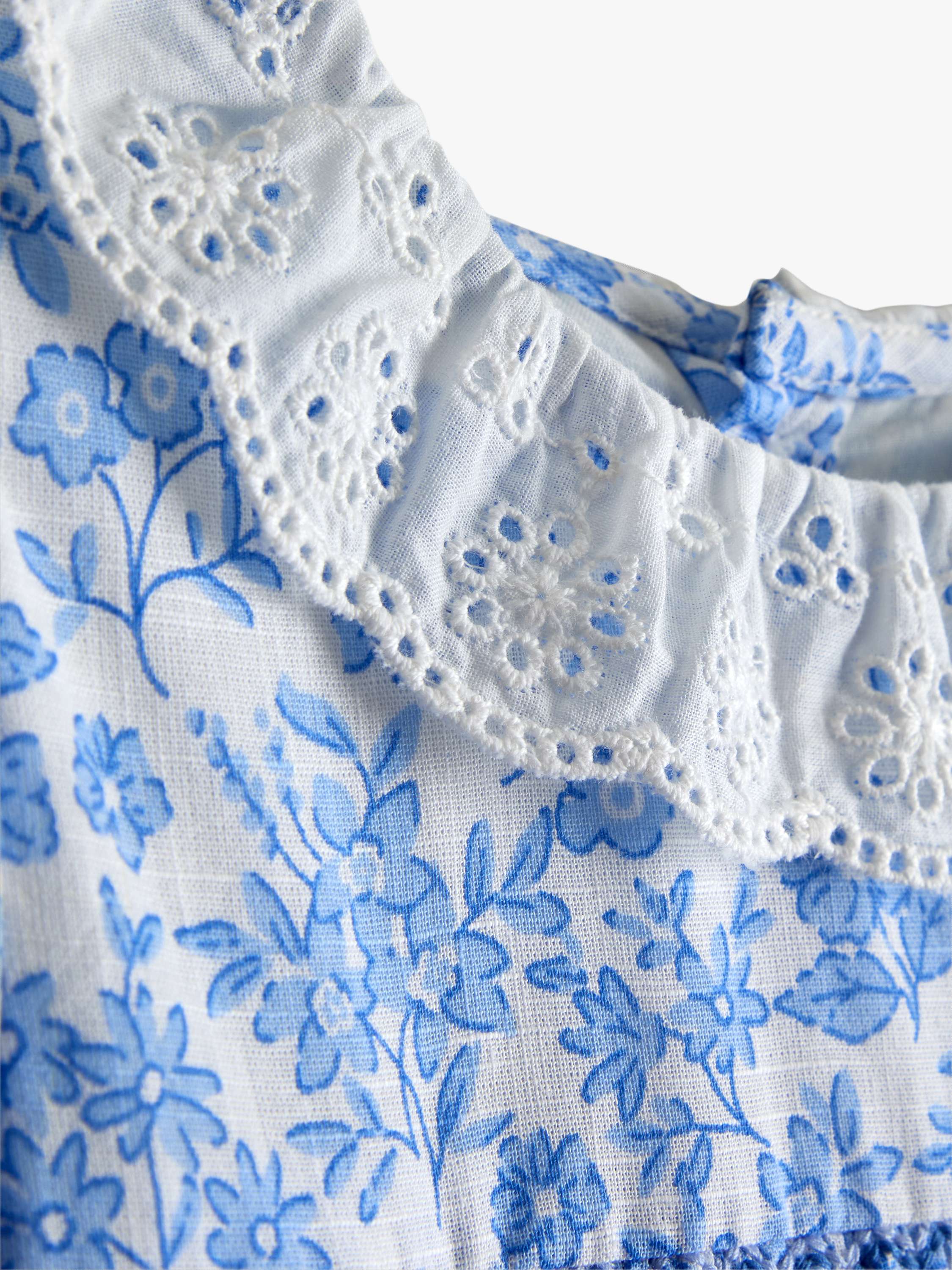 Kids' Floral Smocked Woven Dress, Mid Blue