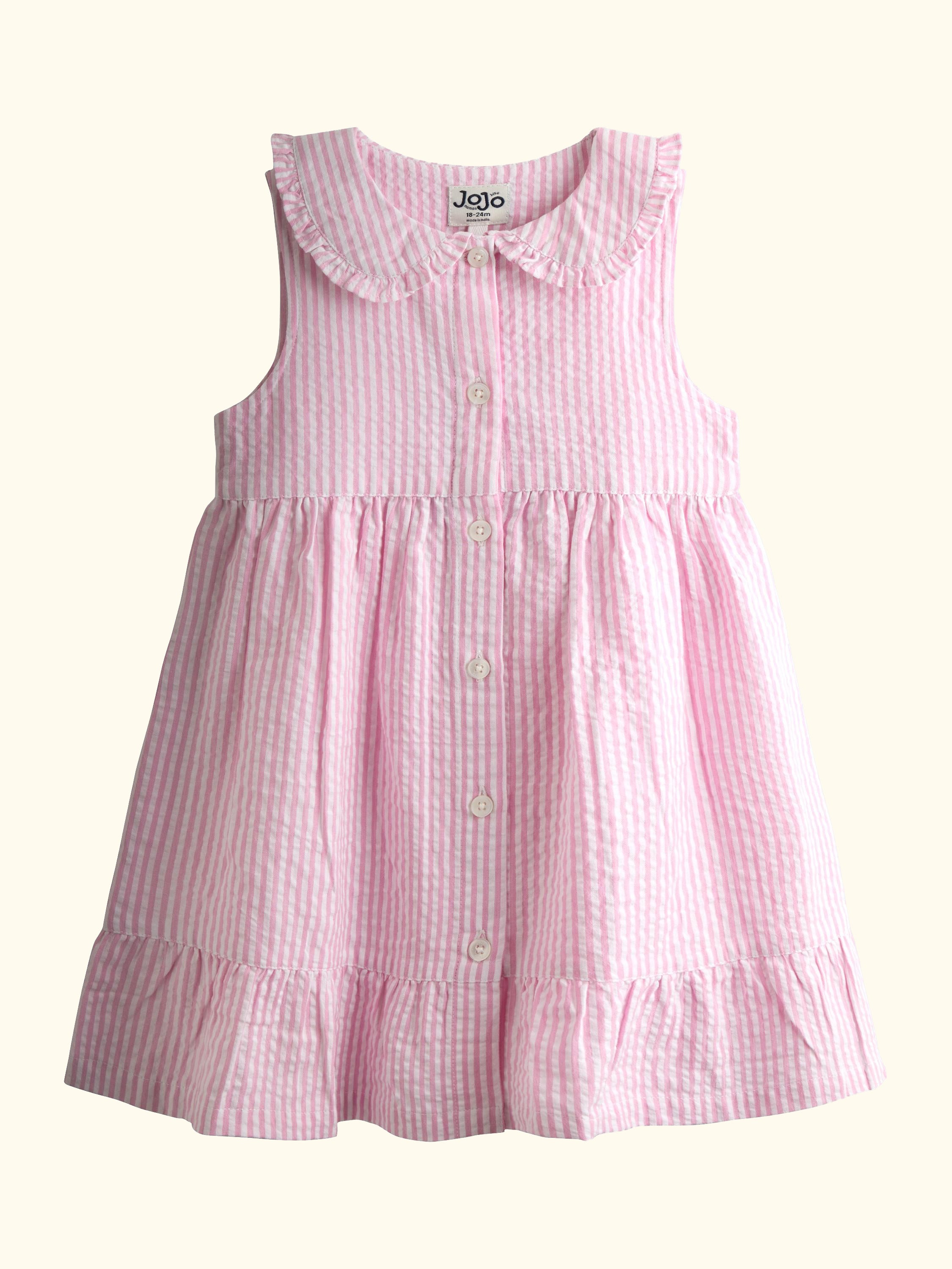 Kids' Collared Sleeveless Button Through Dress, Mid Pink
