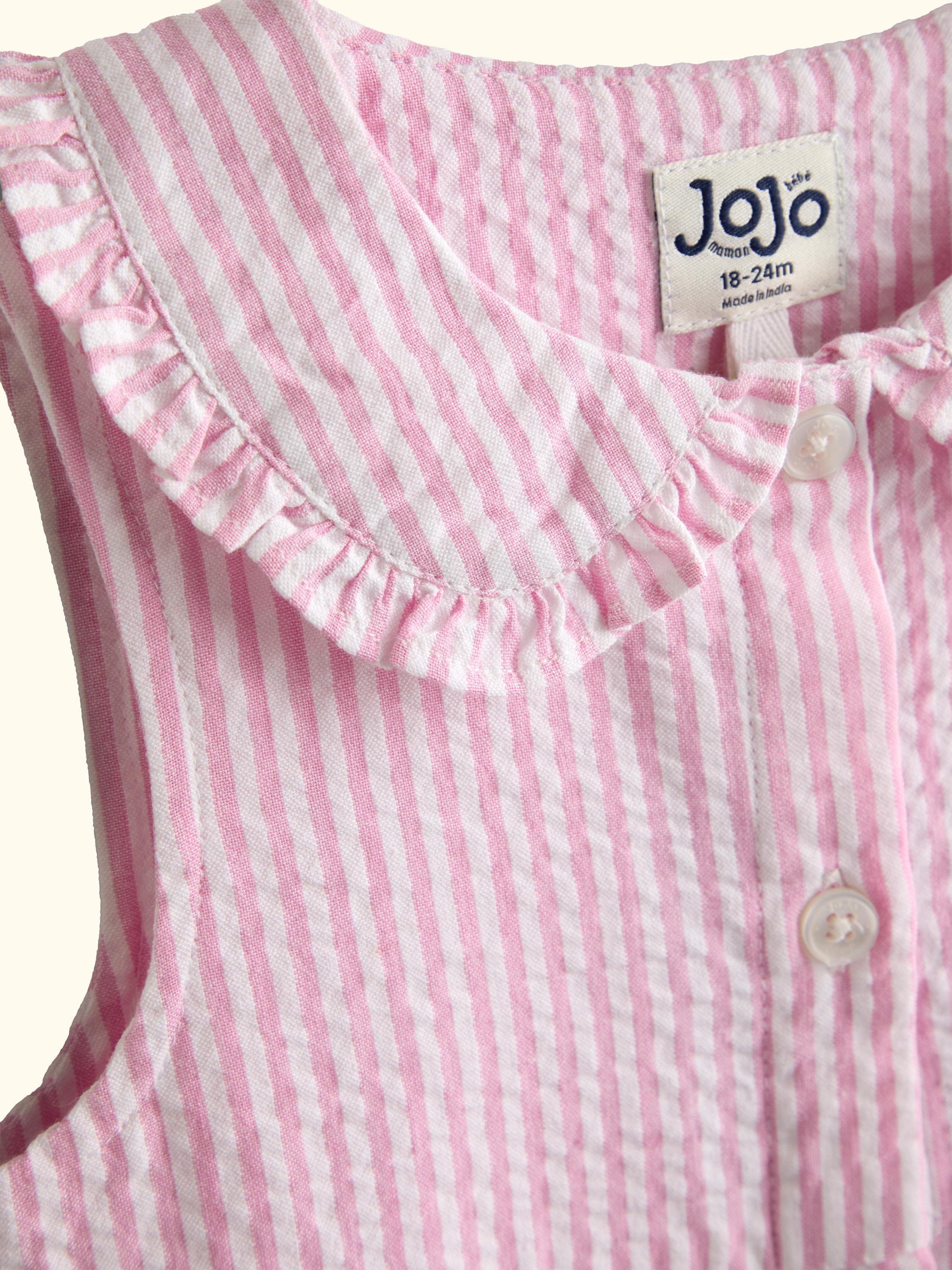 Kids' Collared Sleeveless Button Through Dress, Mid Pink