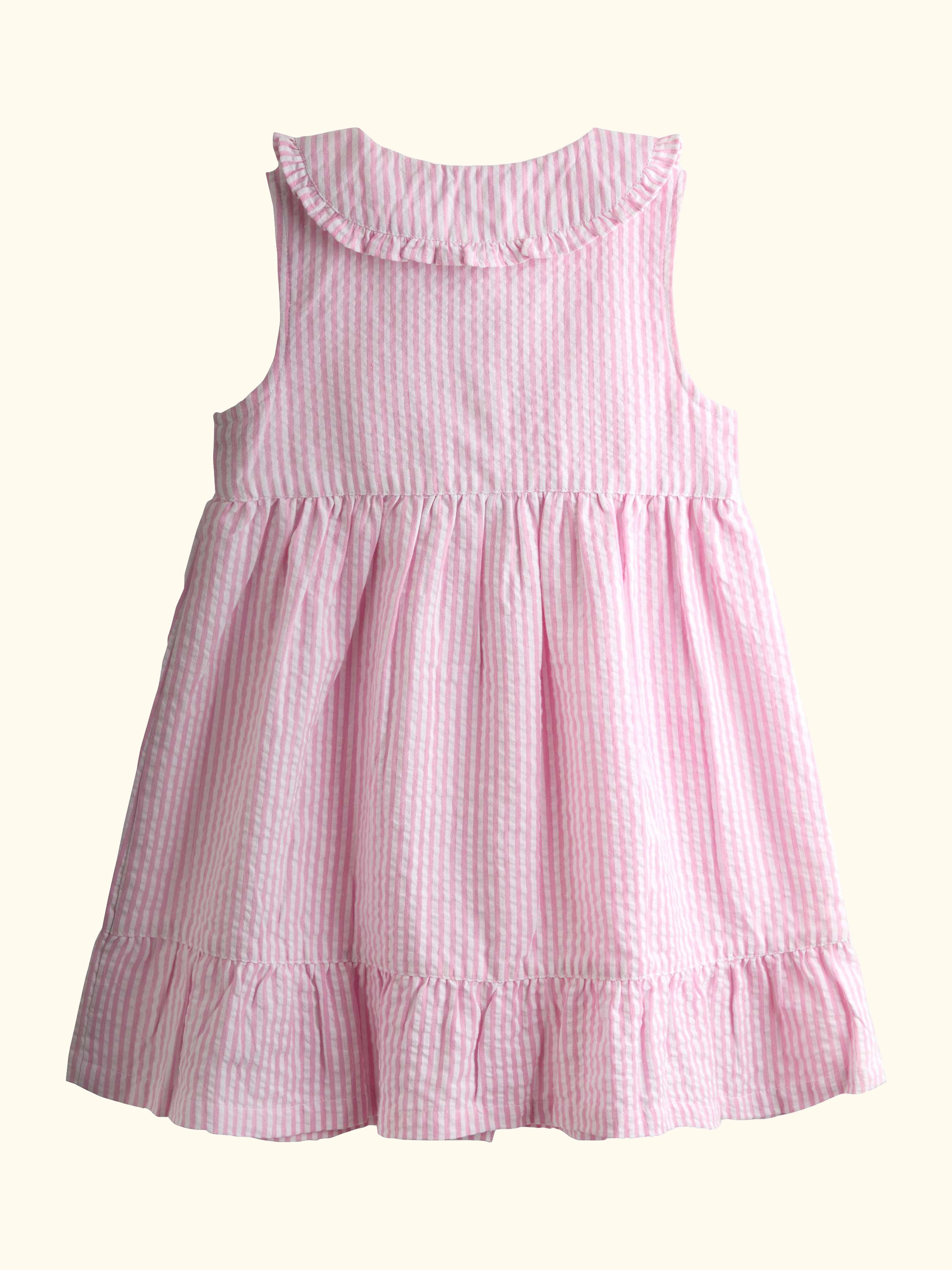 Kids' Collared Sleeveless Button Through Dress, Mid Pink