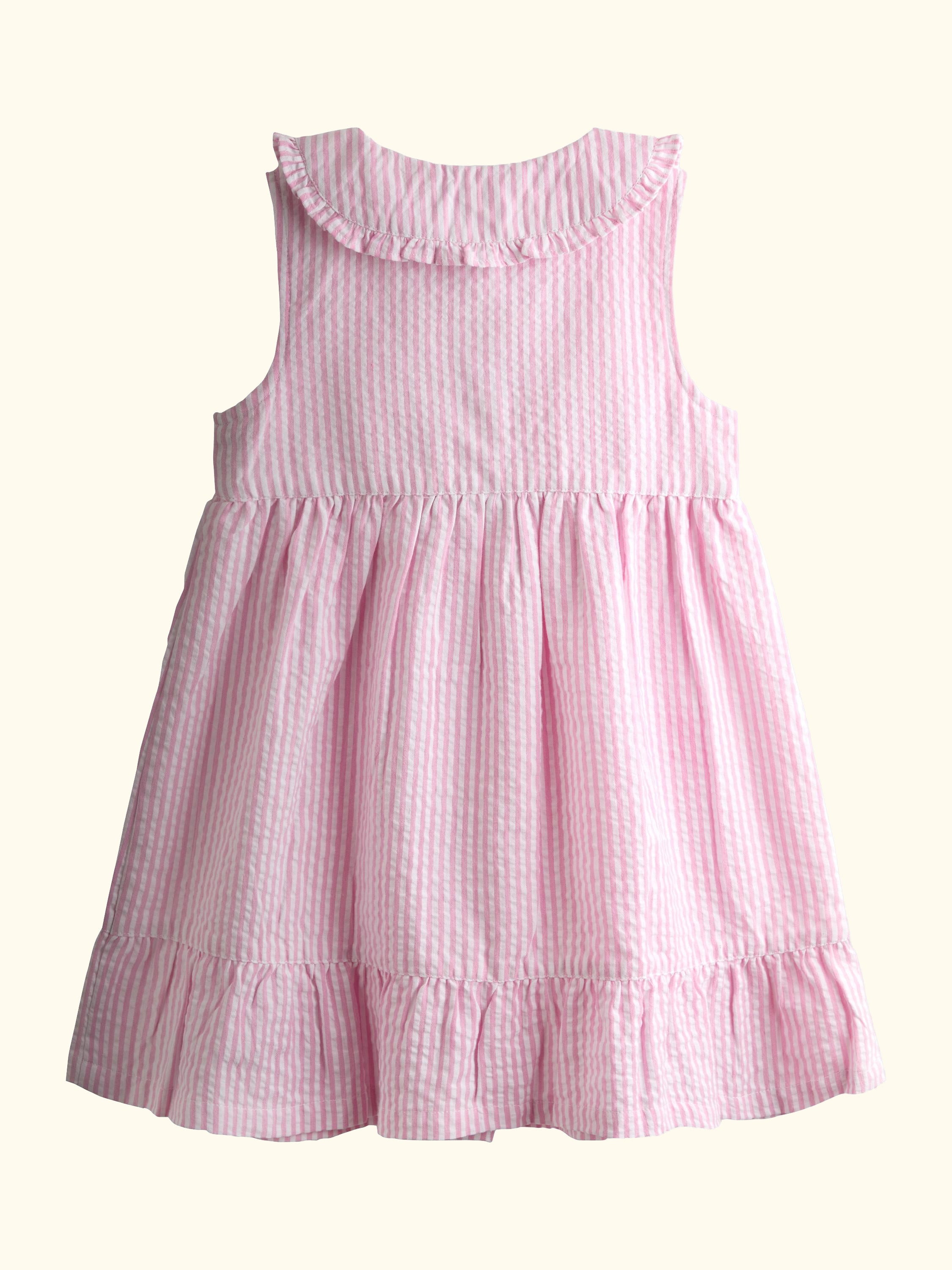 Kids' Collared Sleeveless Button Through Dress, Mid Pink