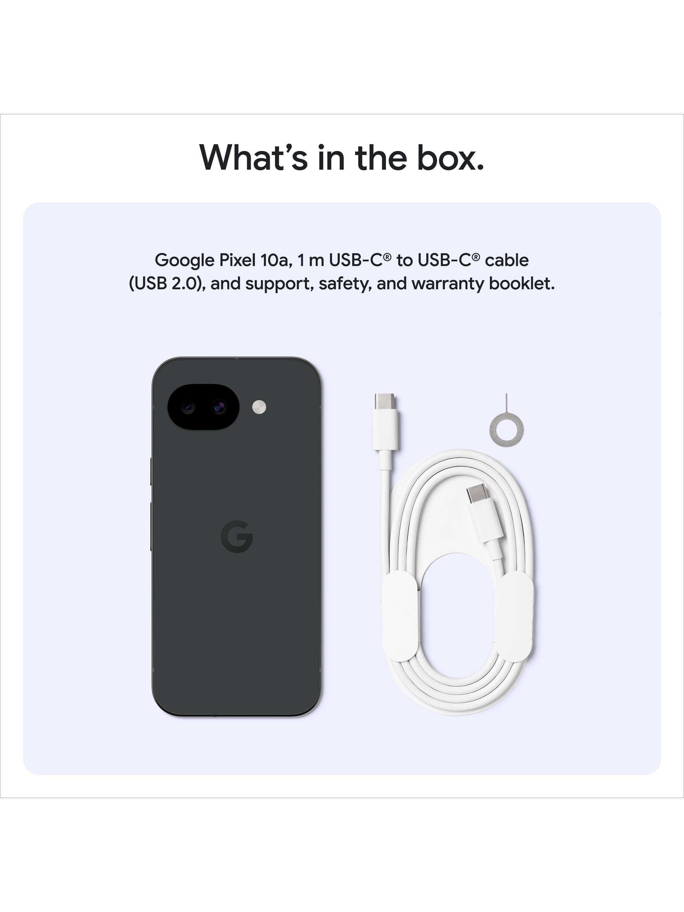 Pixel 10a Smartphone, Android, 6.3”, 5G, SIM Free, Obsidian
