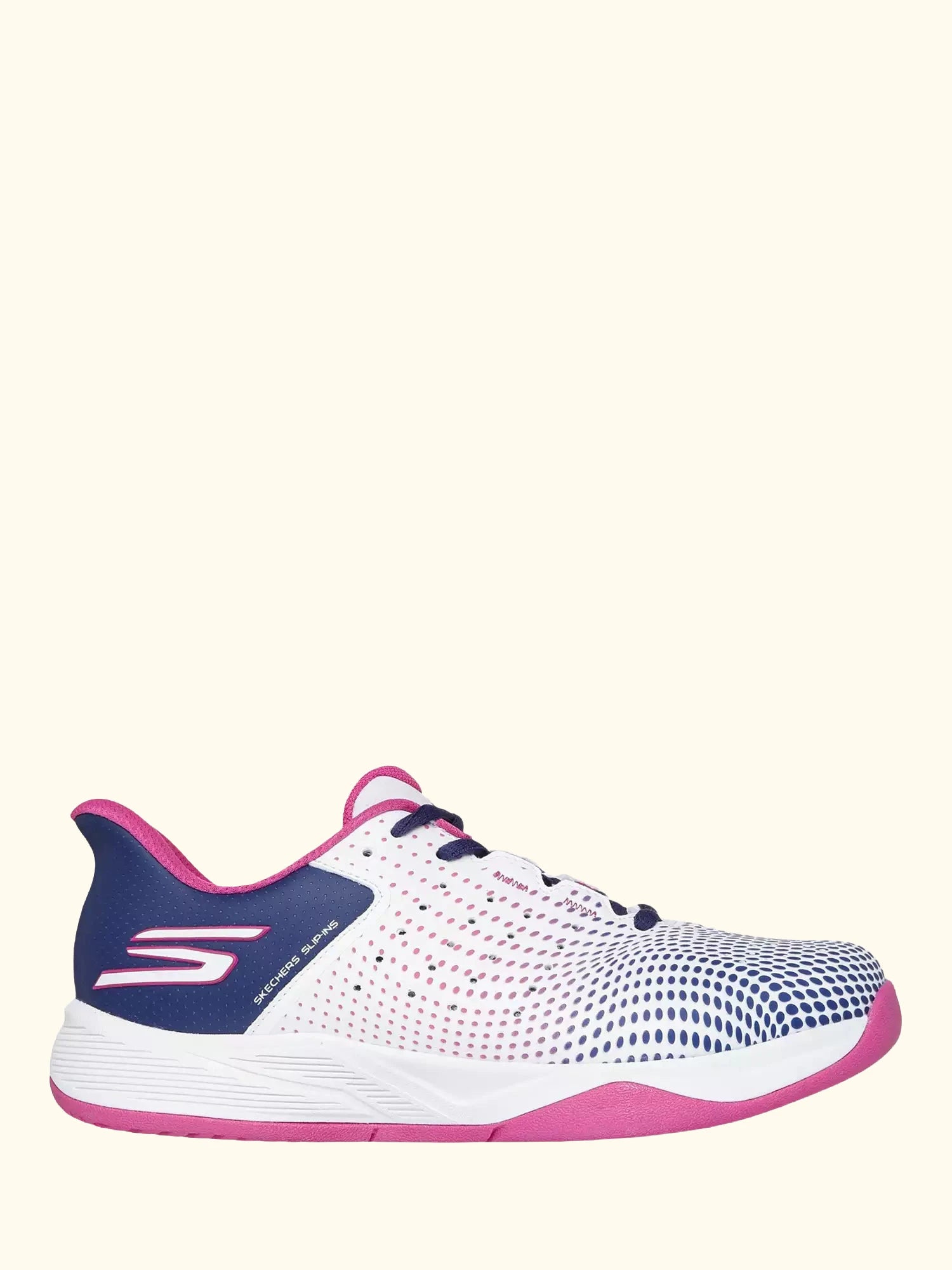 Skechers Slip-ins Relaxed Fit Viper Court Reload Trainers, White/Navy/Purple