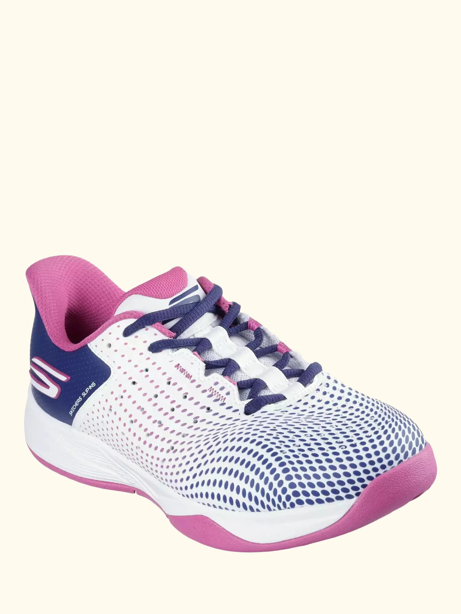 Skechers Slip-ins Relaxed Fit Viper Court Reload Trainers, White/Navy/Purple