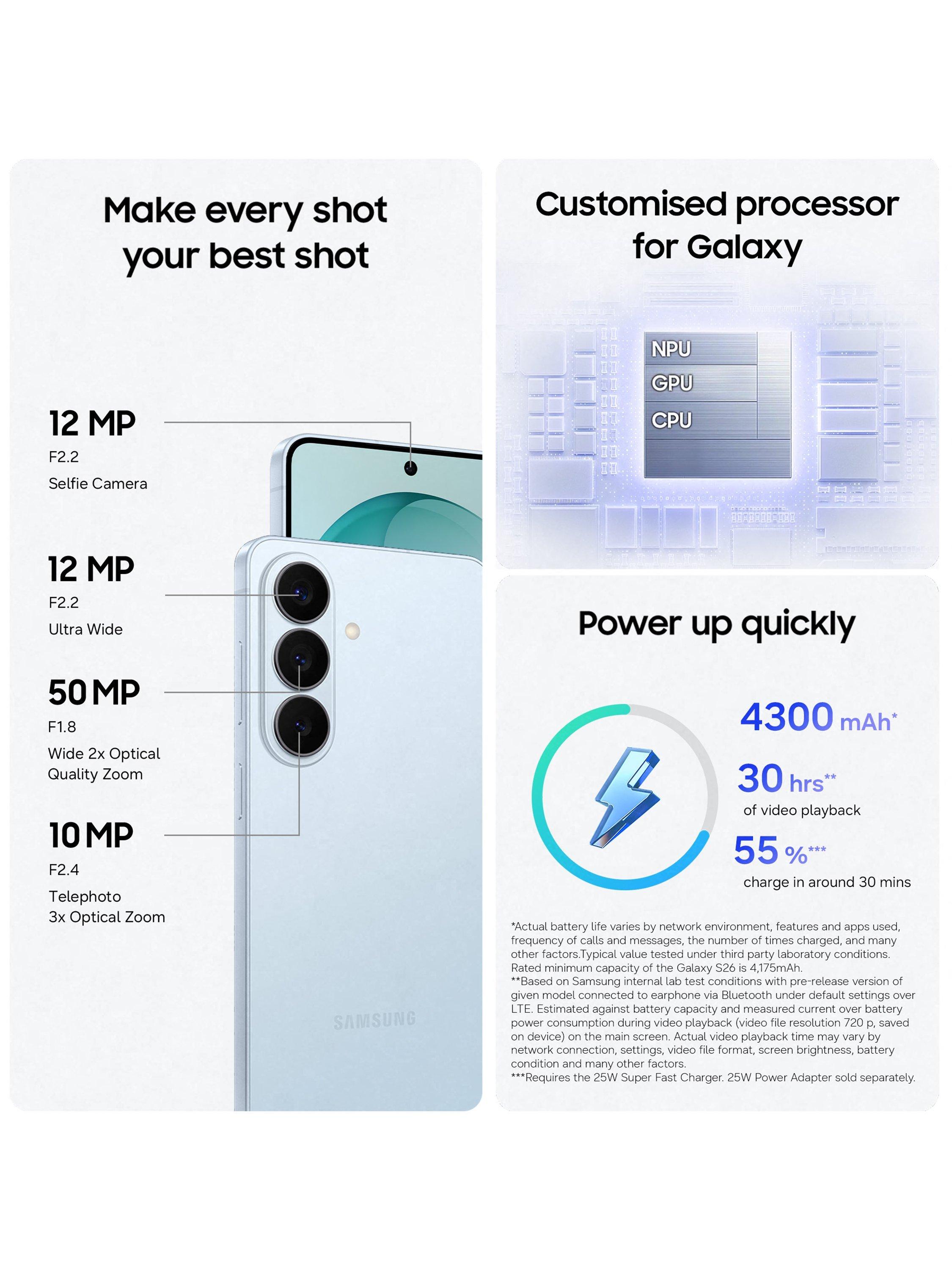 Galaxy S26 Smartphone, 12GB RAM, 6.3”, Galaxy AI, 5G, SIM Free, White