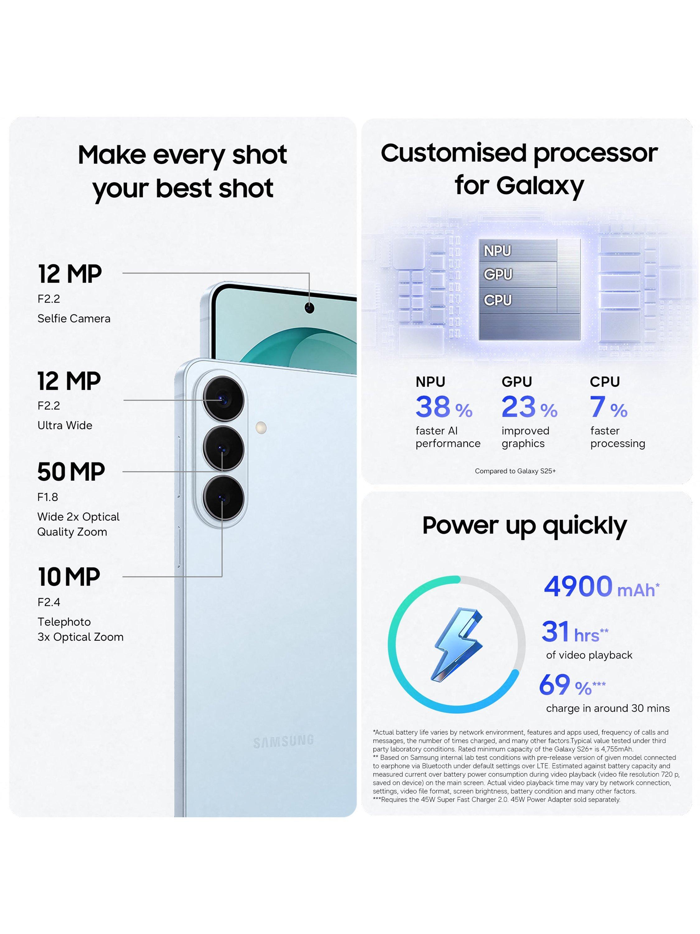 Galaxy S26+ Smartphone, 12GB RAM, 6.7”, Galaxy AI, 5G, SIM Free, Sky Blue