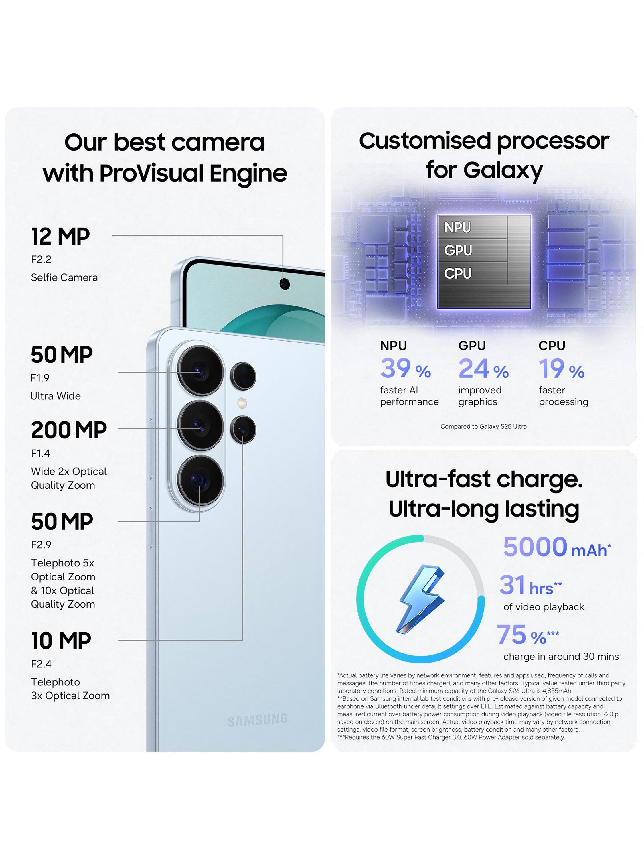 Galaxy S26 Ultra Smartphone with Bluetooth S Pen, 16GB RAM, 6.9”, Galaxy AI, 5G, SIM Free, Cobalt Violet