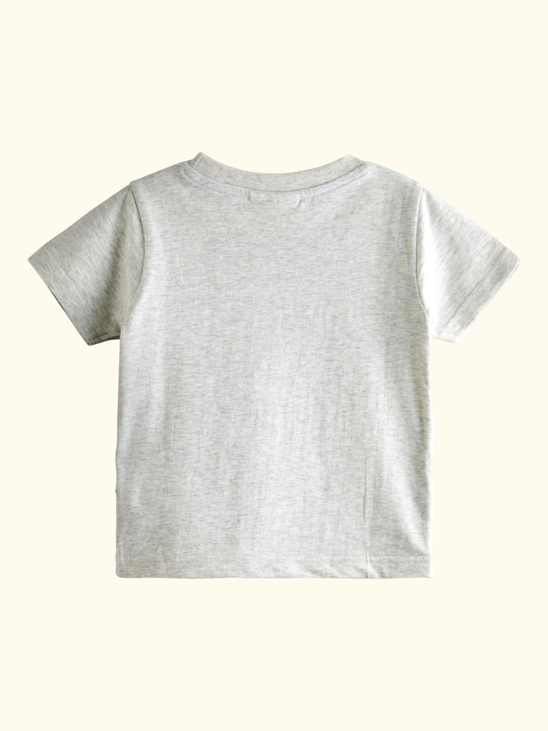 Kids' Surfing Dino Scene Applique T-Shirt, Light Grey Marl