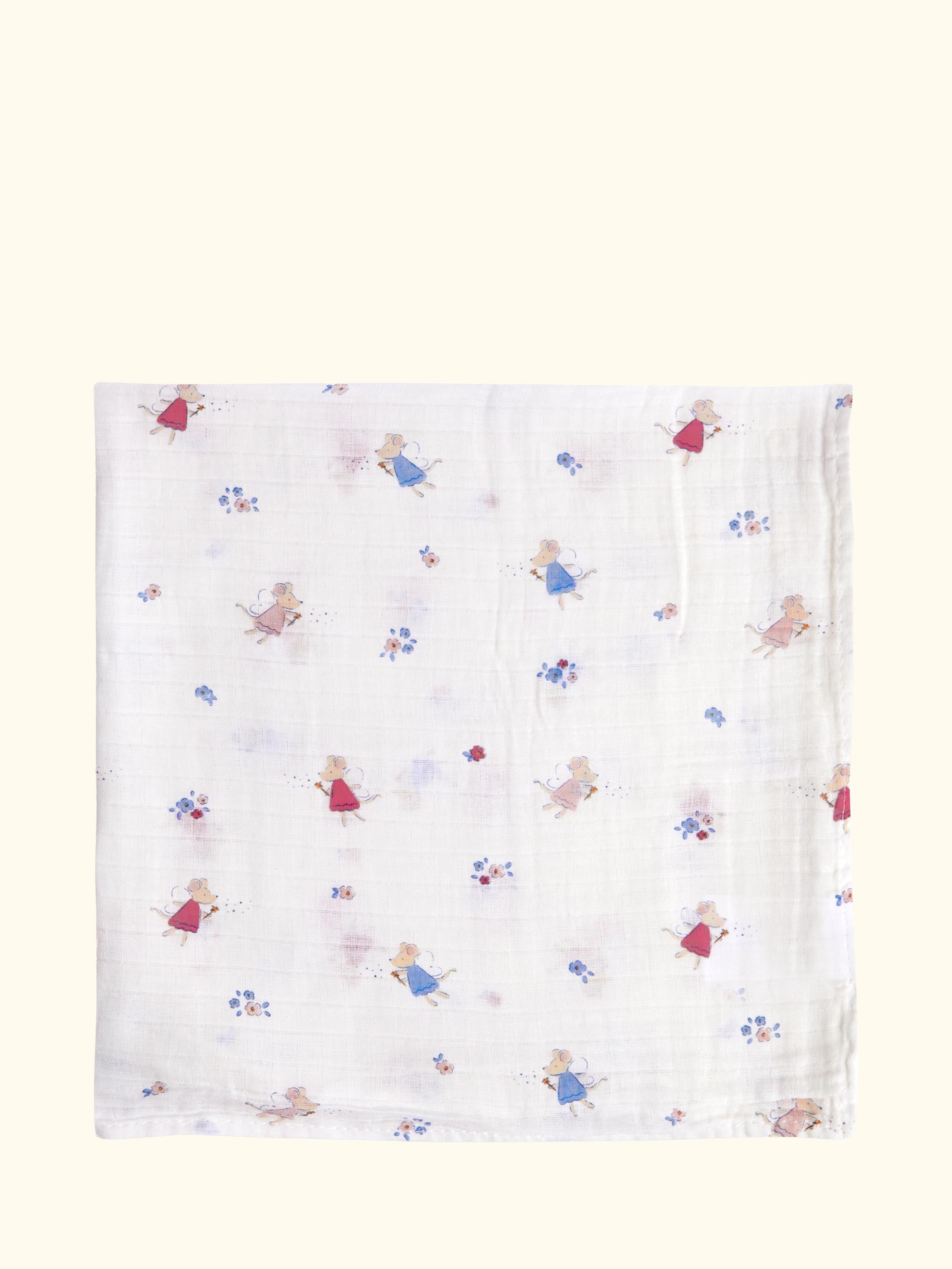 Fairy Mouse Embroidered Muslin Cloths, Pack of 5, Pink/Multi