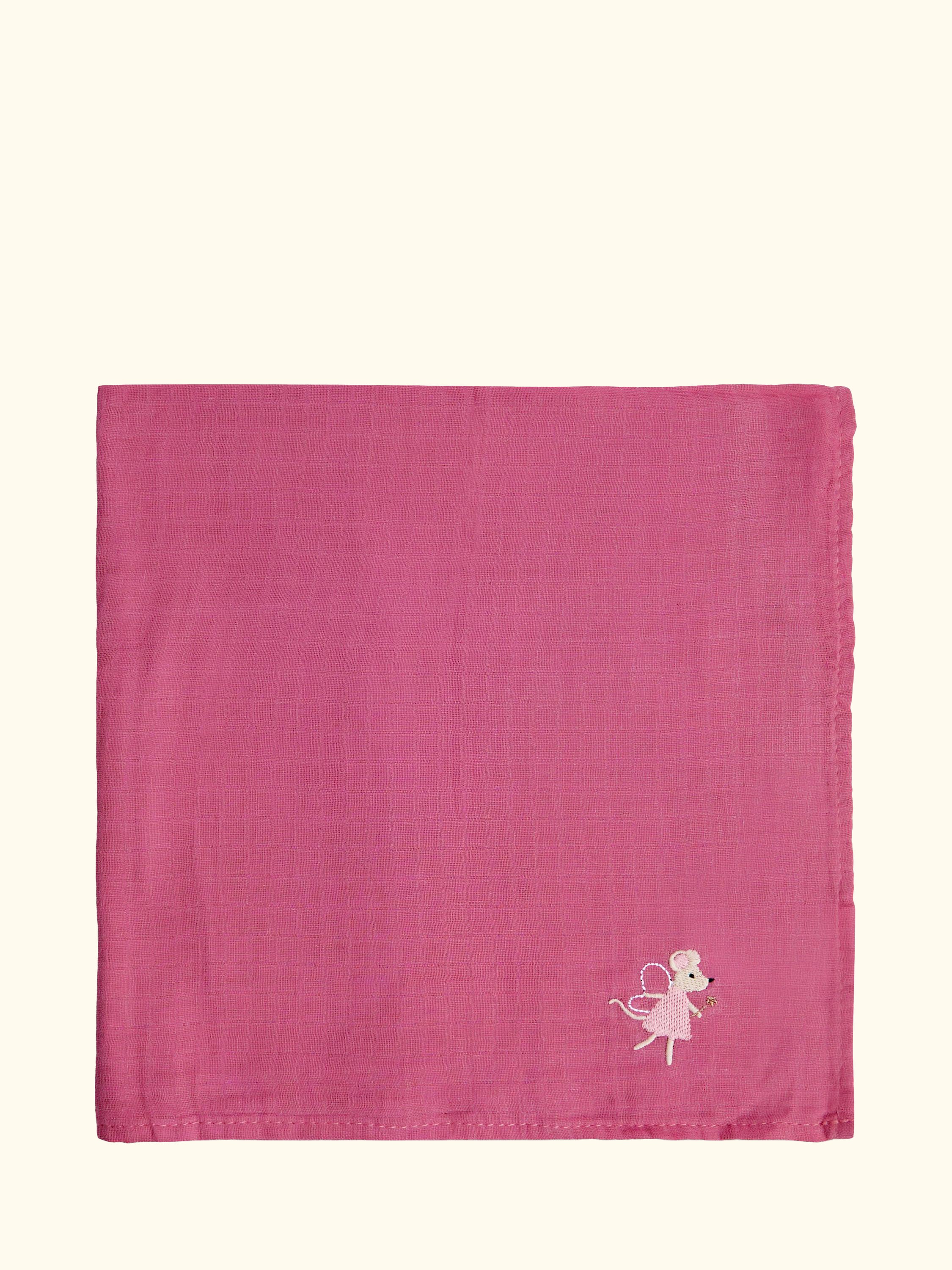 Fairy Mouse Embroidered Muslin Cloths, Pack of 5, Pink/Multi
