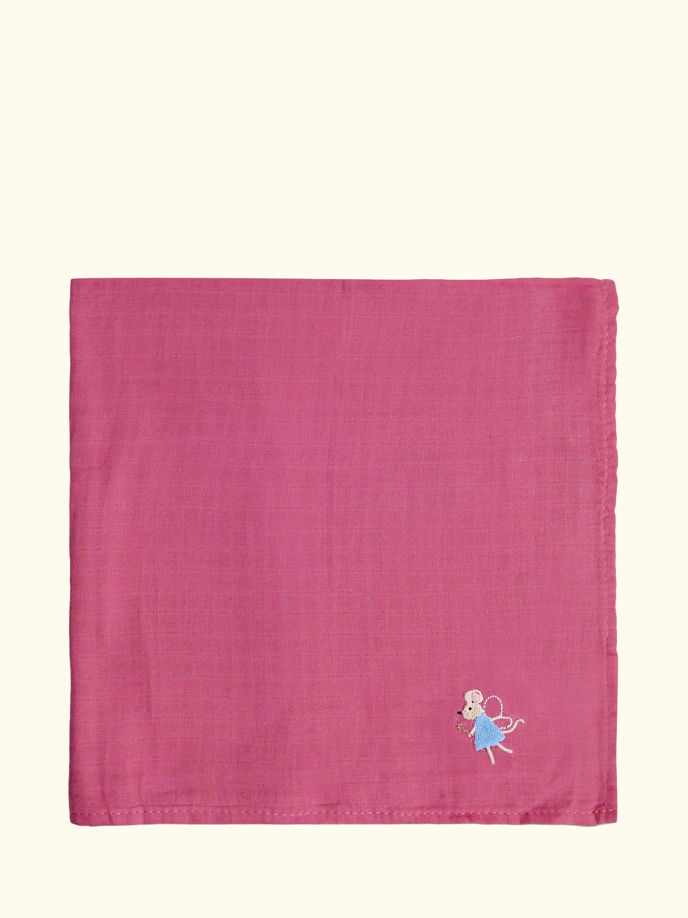 Fairy Mouse Embroidered Muslin Cloths, Pack of 5, Pink/Multi