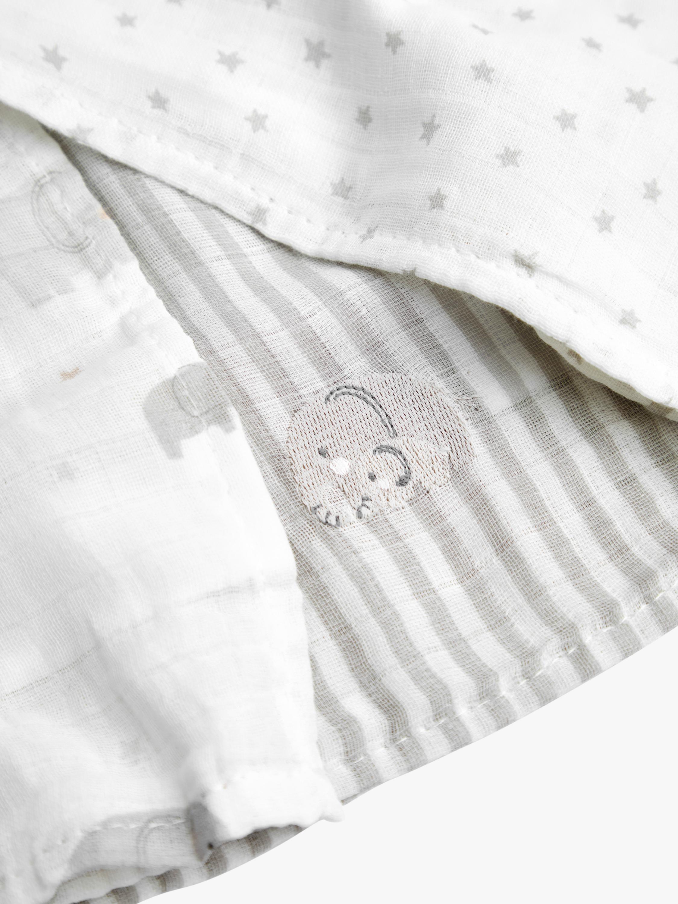 Newborn Embroidered Muslin Cloths, Pack of 5, White/Grey