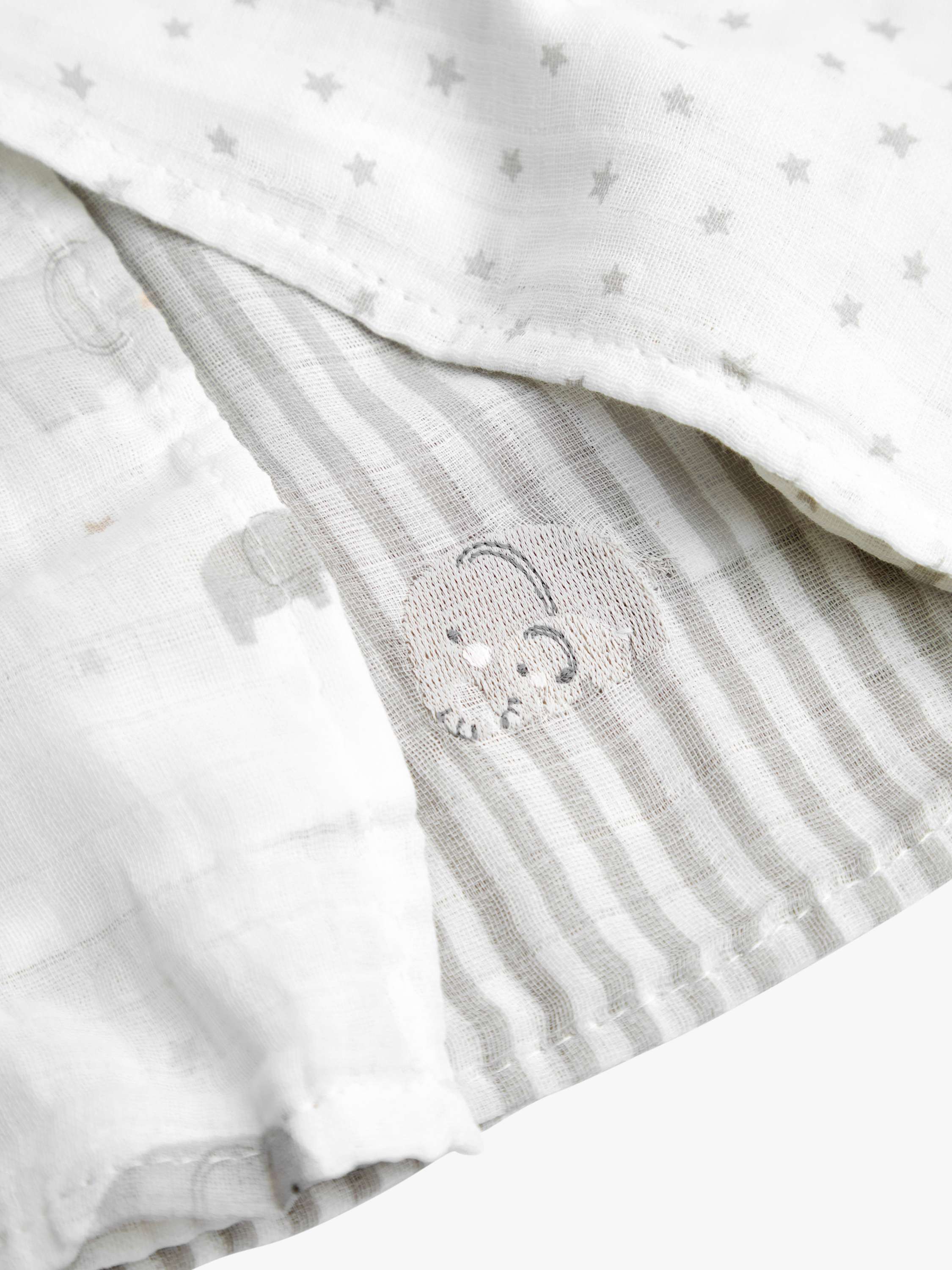 Newborn Embroidered Muslin Cloths, Pack of 5, White/Grey