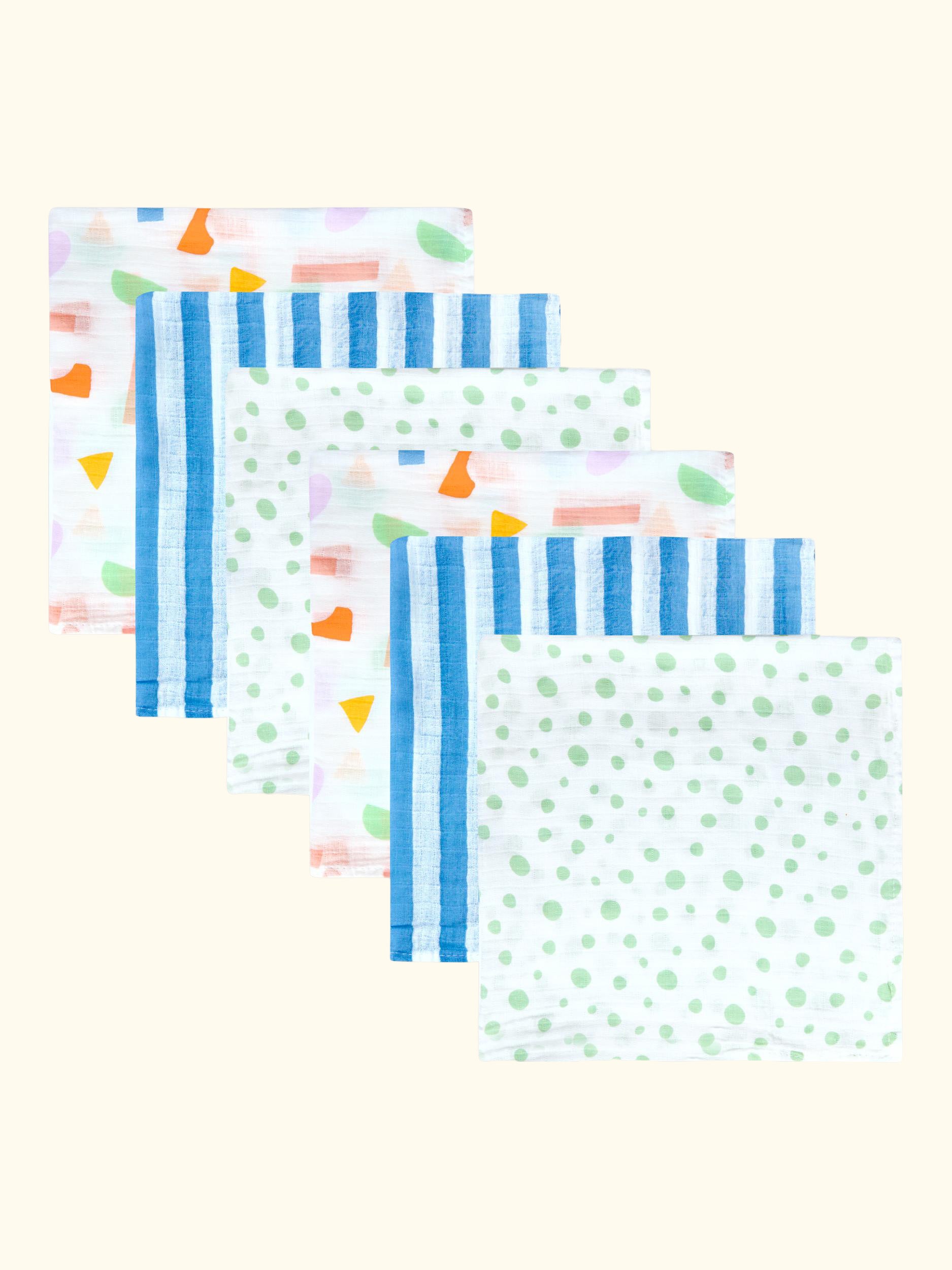 Muslin Cloths, Pack of 6, Blue/Multi