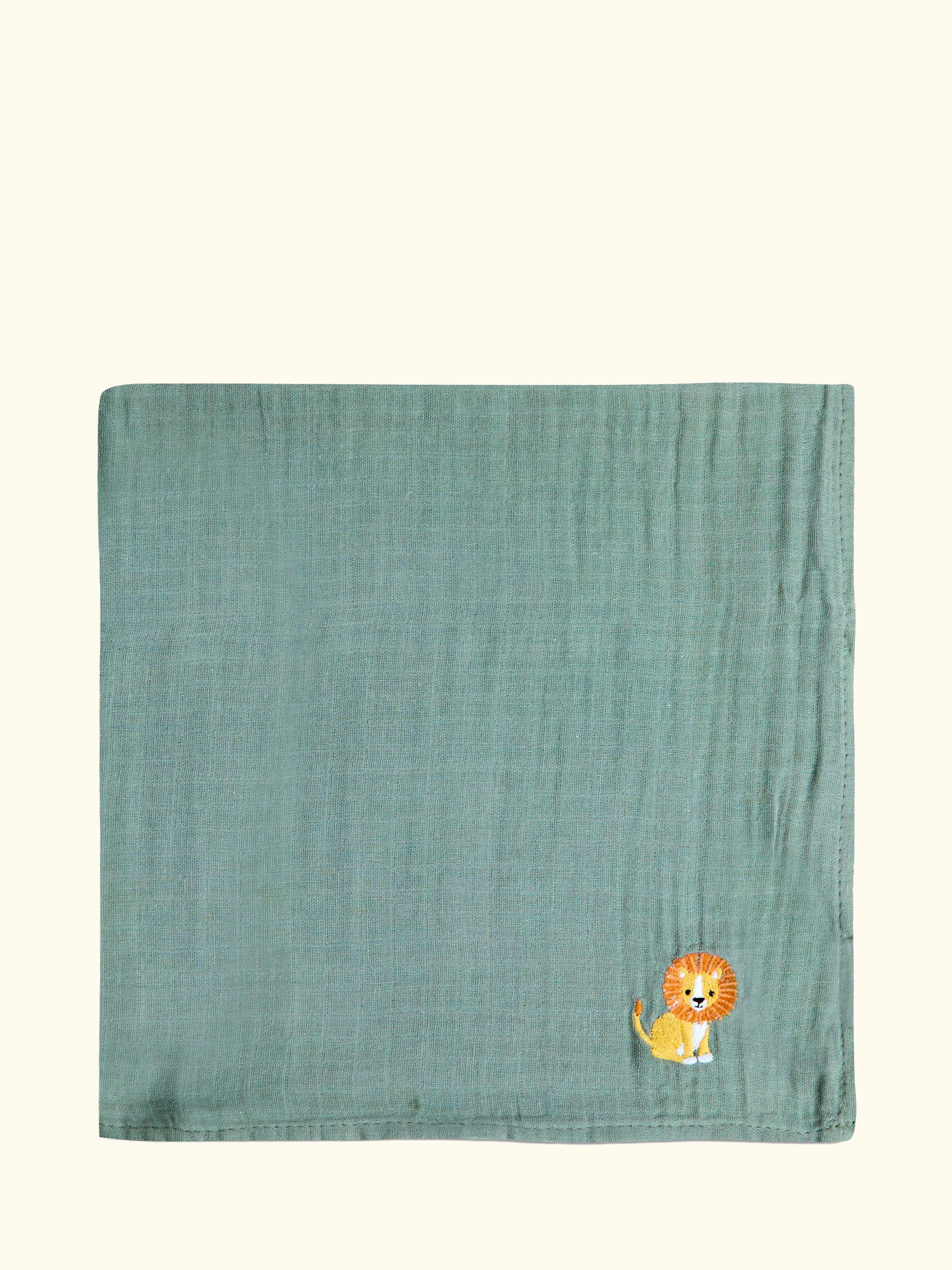Safari Embroidered Muslin Cloths, Pack of 5, Green/Multi