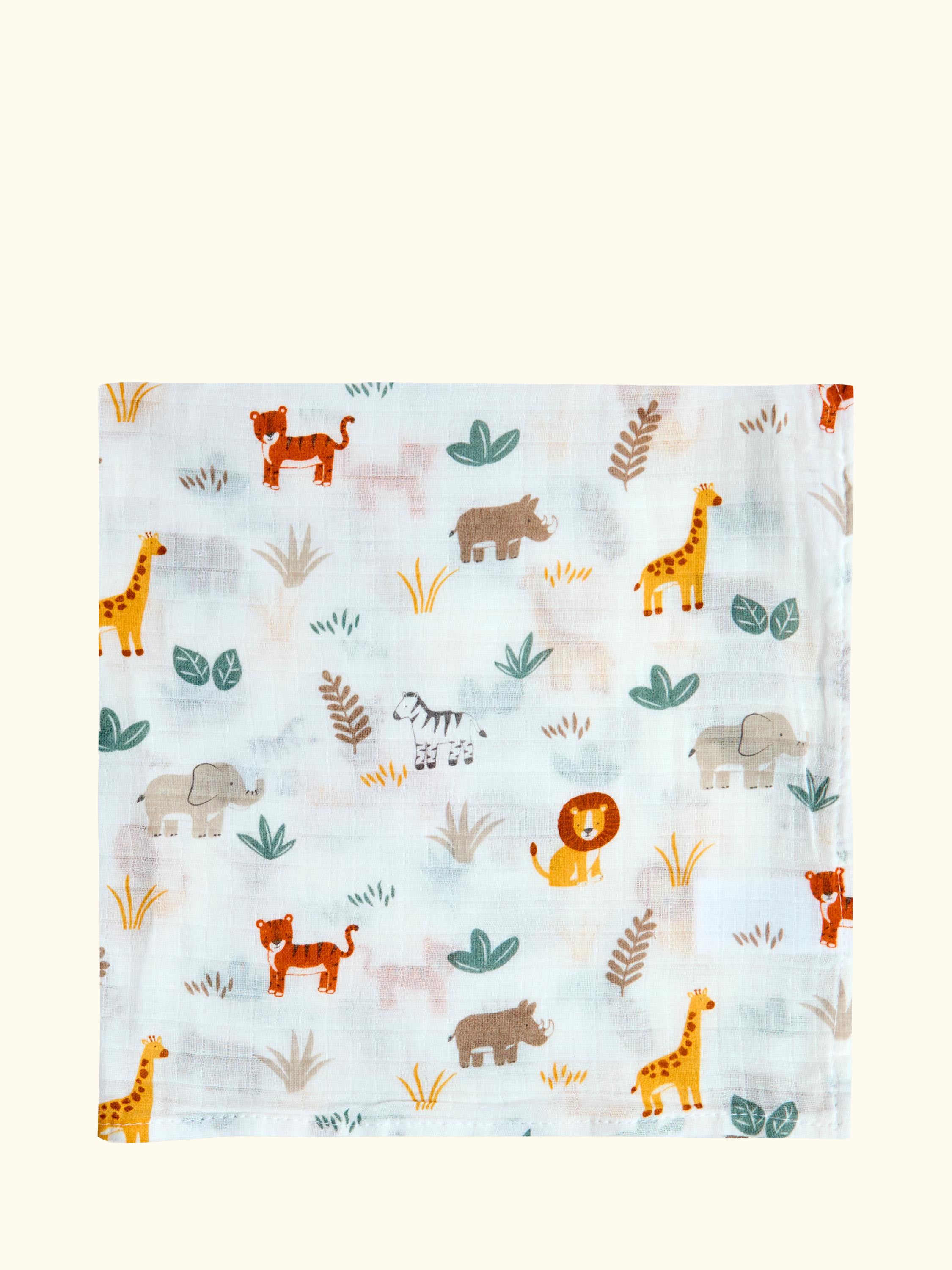 Safari Embroidered Muslin Cloths, Pack of 5, Green/Multi