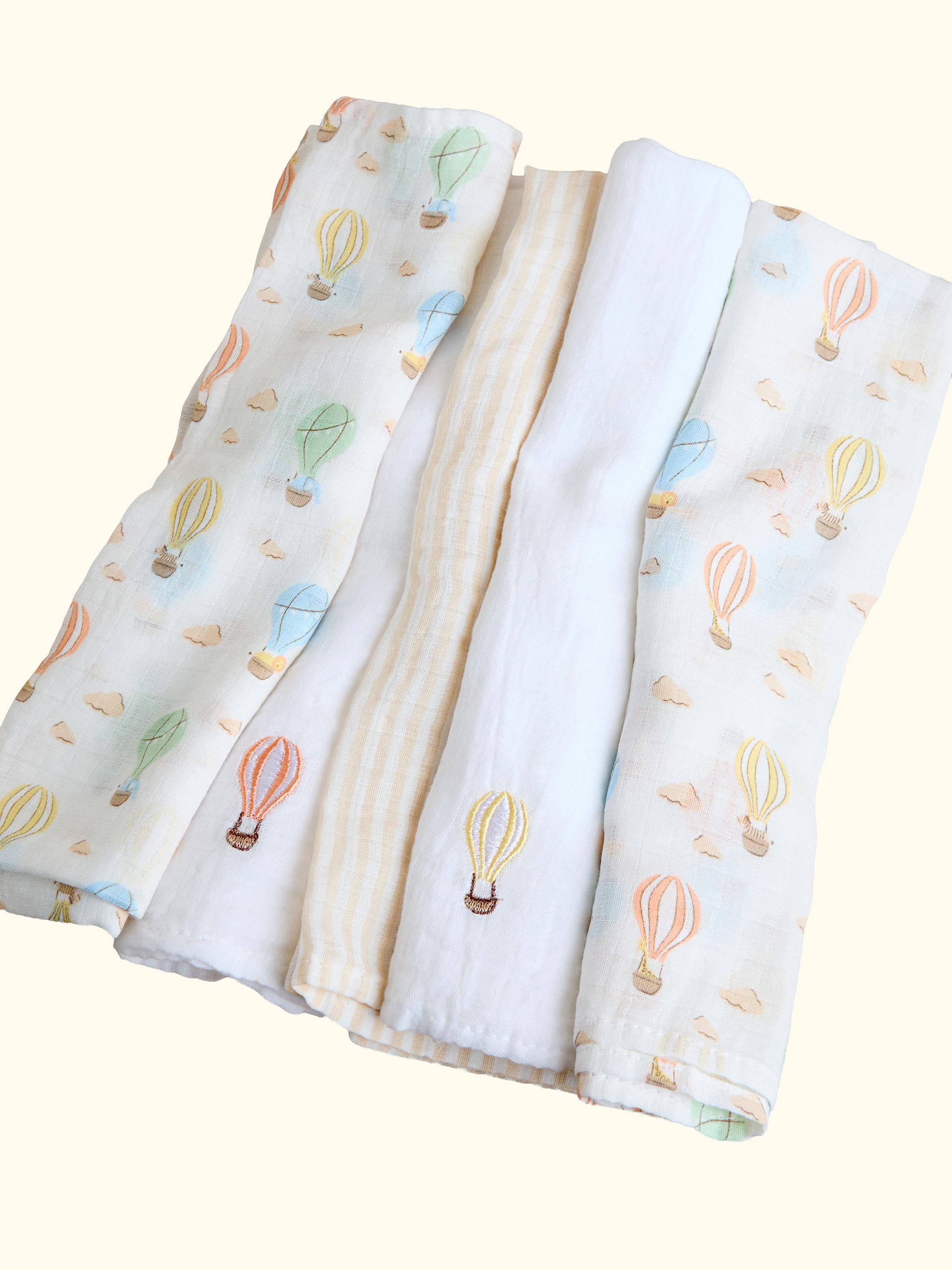 Air Balloon Muslin Cloth, Pack of 5, Natural