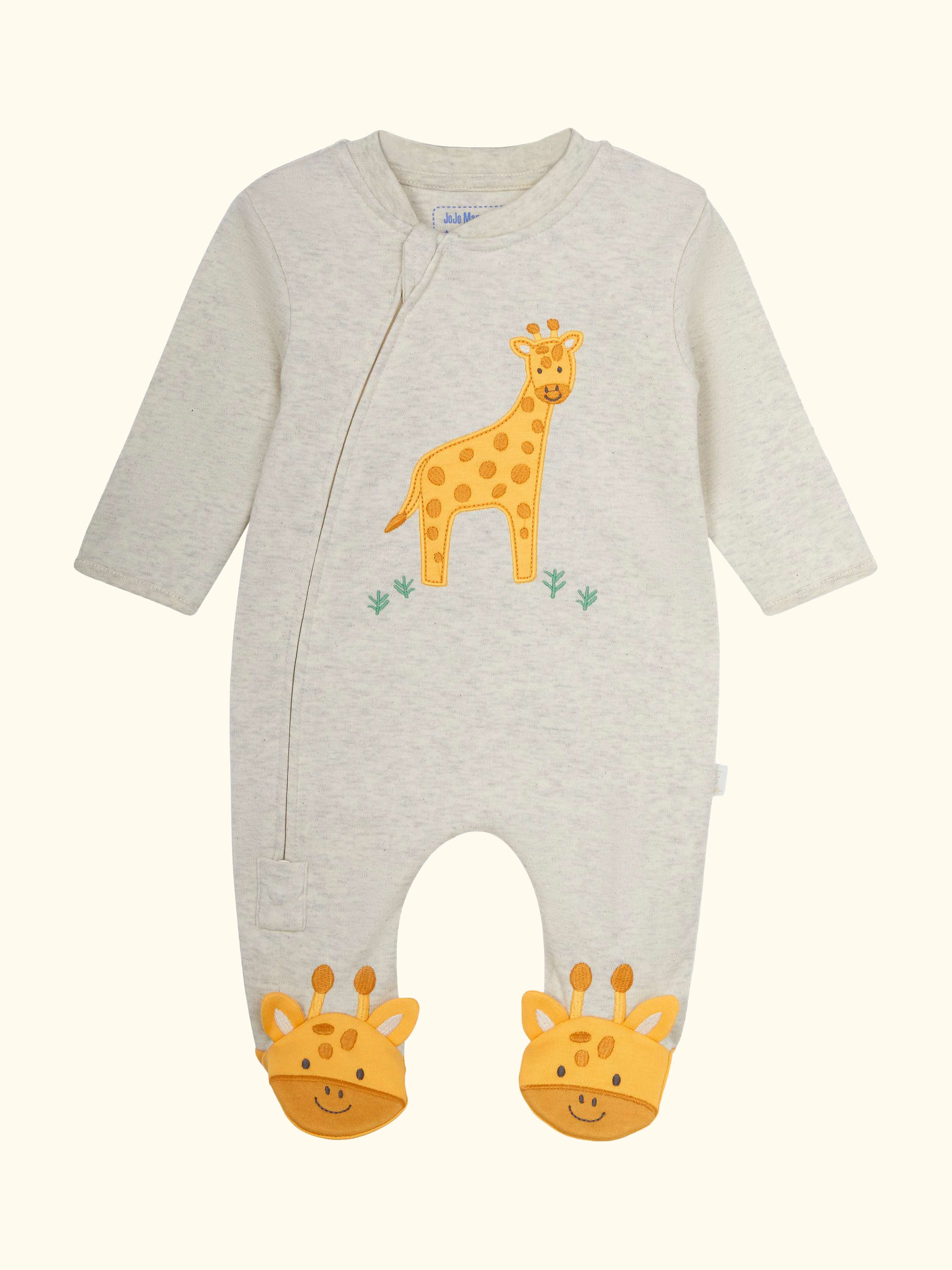Baby Zip Giraffe Applique Sleepsuit, Grey/Yellow