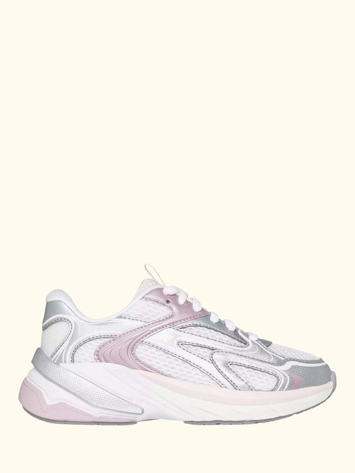 Skechers Kids' Mesh Metallic Lace Up Trainers, Off White