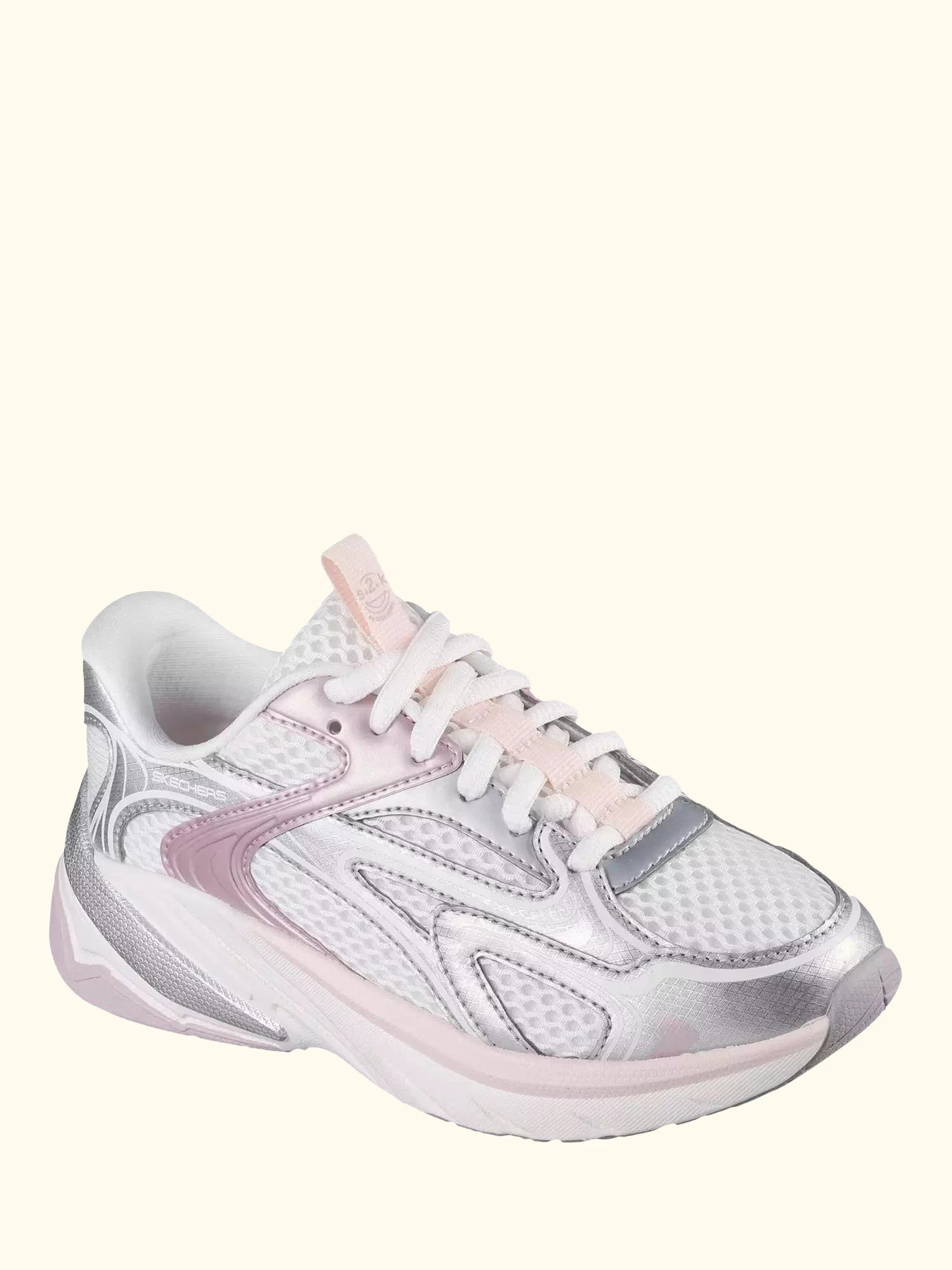 Skechers Kids' Mesh Metallic Lace Up Trainers, Off White