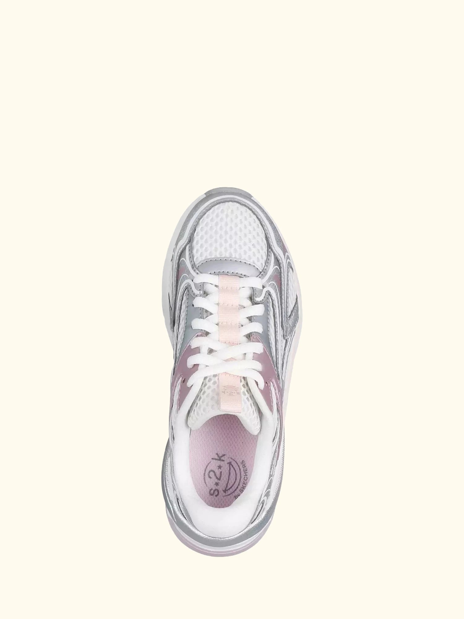 Skechers Kids' Mesh Metallic Lace Up Trainers, Off White
