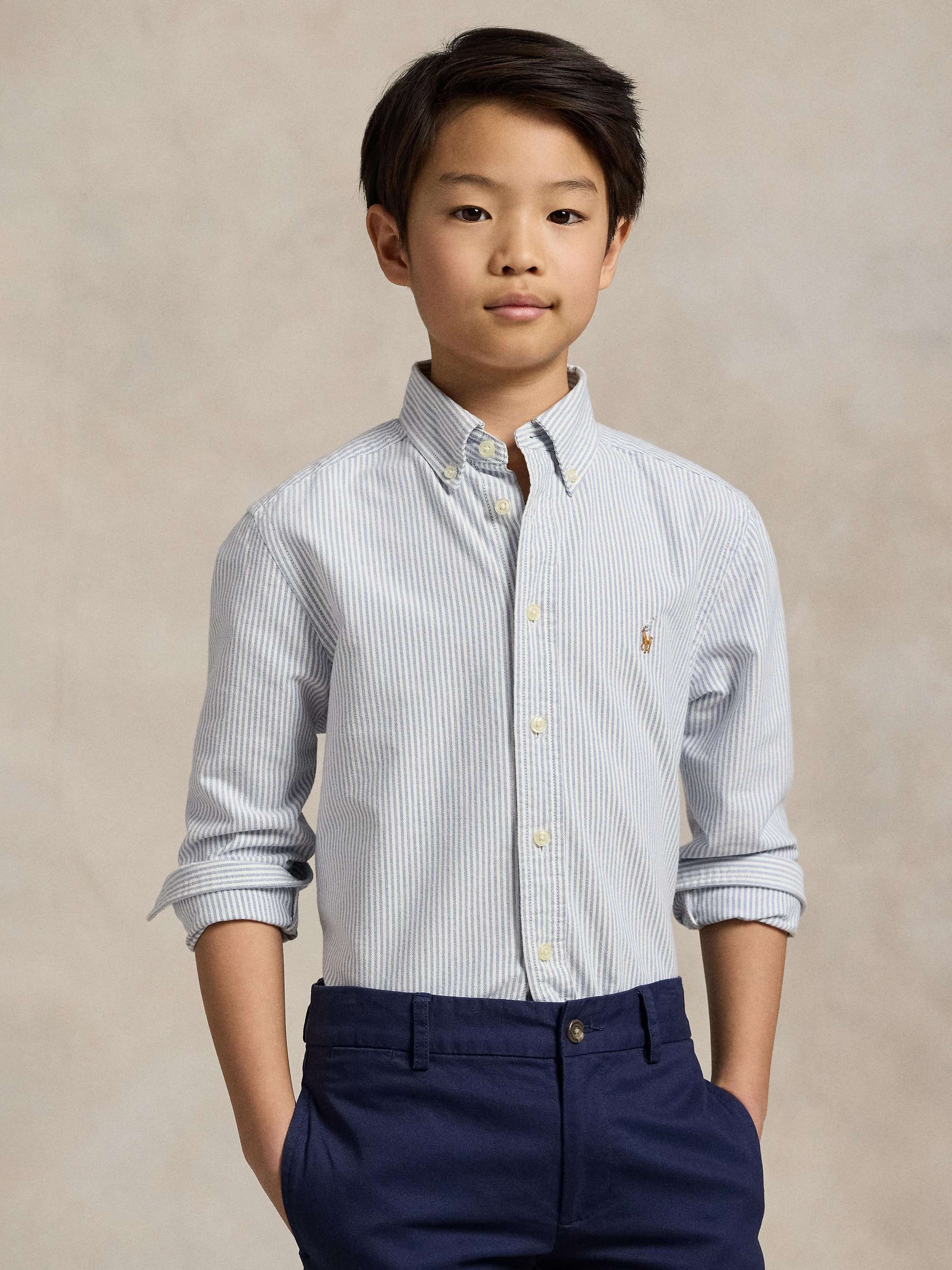 Polo Ralph Lauren Kids' Long Sleeve Oxford Shirt, Light Blue Stripe