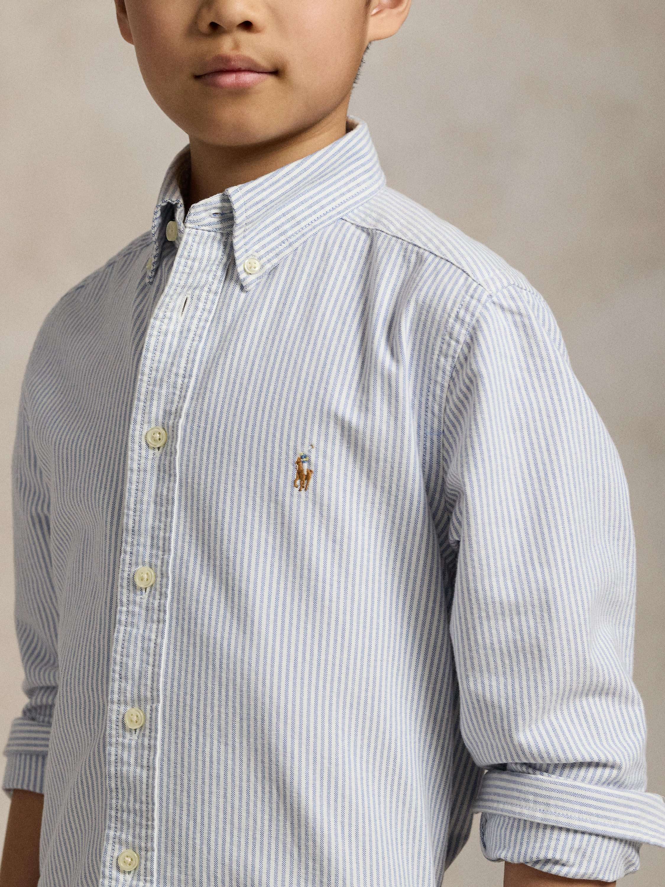 Polo Ralph Lauren Kids' Long Sleeve Oxford Shirt, Light Blue Stripe
