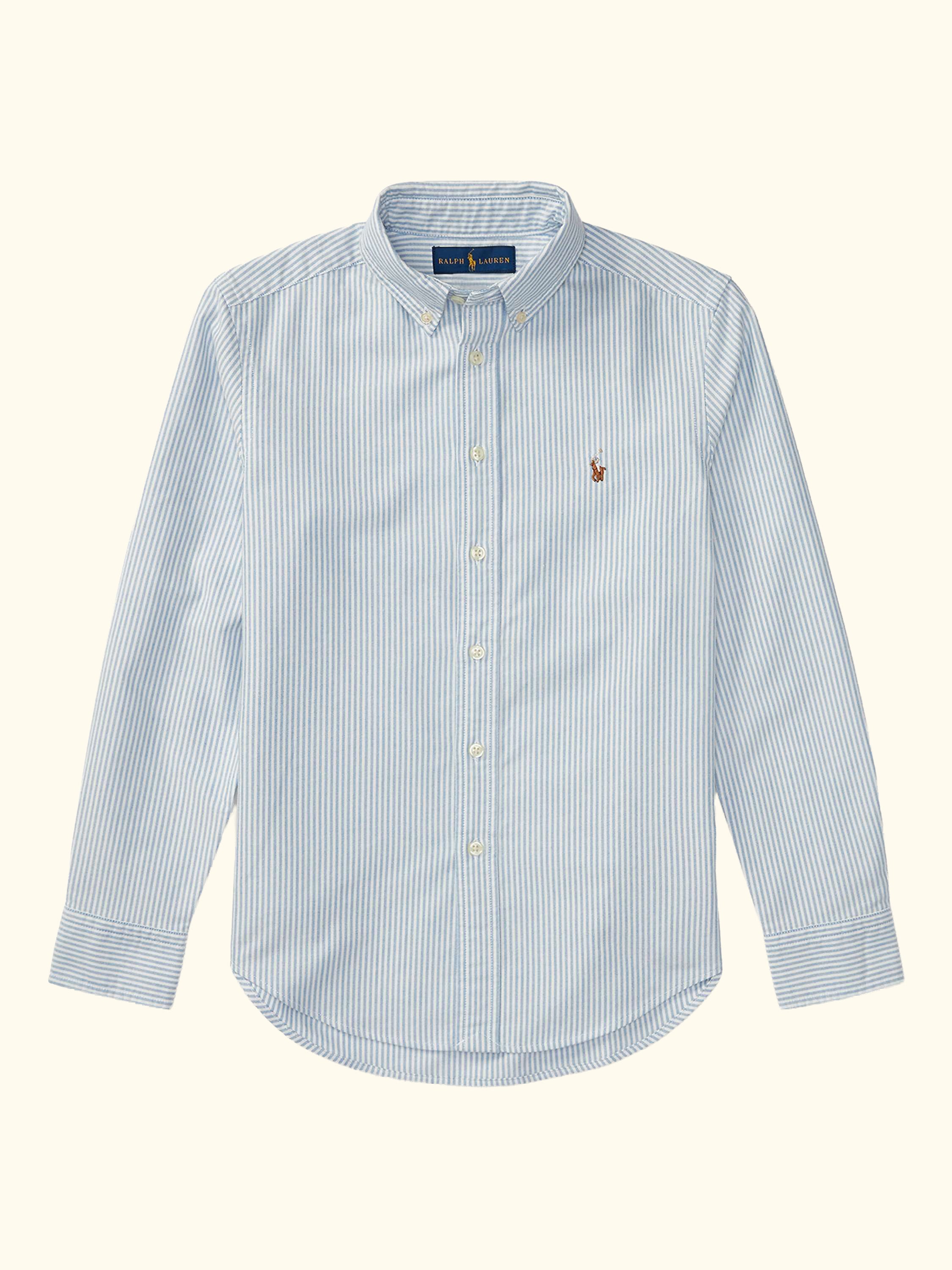 Polo Ralph Lauren Kids' Long Sleeve Oxford Shirt, Light Blue Stripe