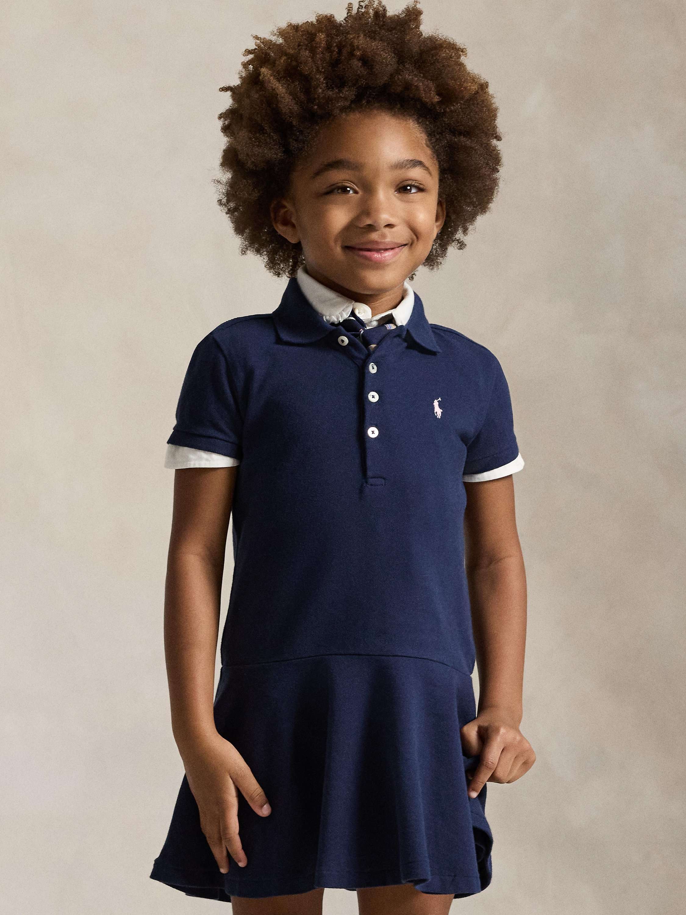 Kids' Short Sleeve Knit Polo Dress, Refined Navy