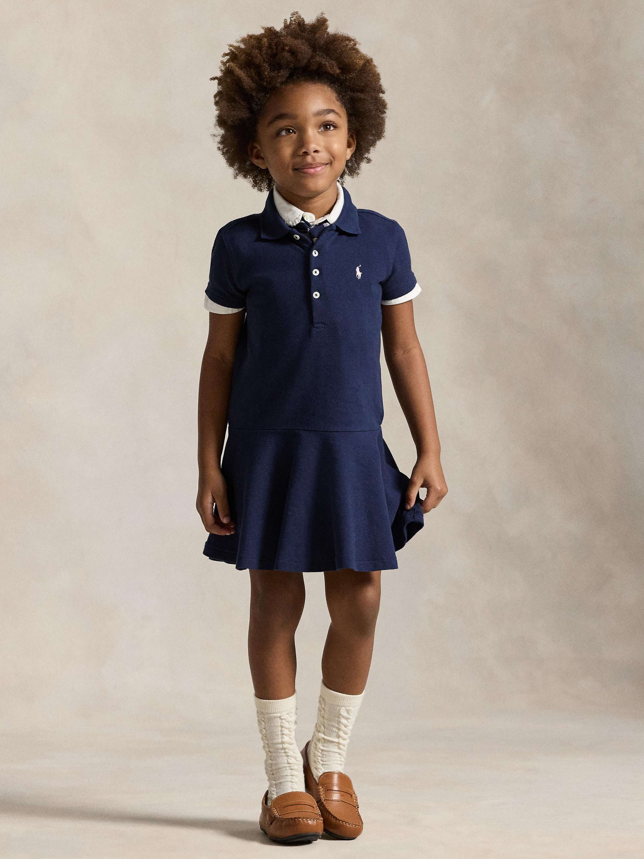 Kids' Short Sleeve Knit Polo Dress, Refined Navy
