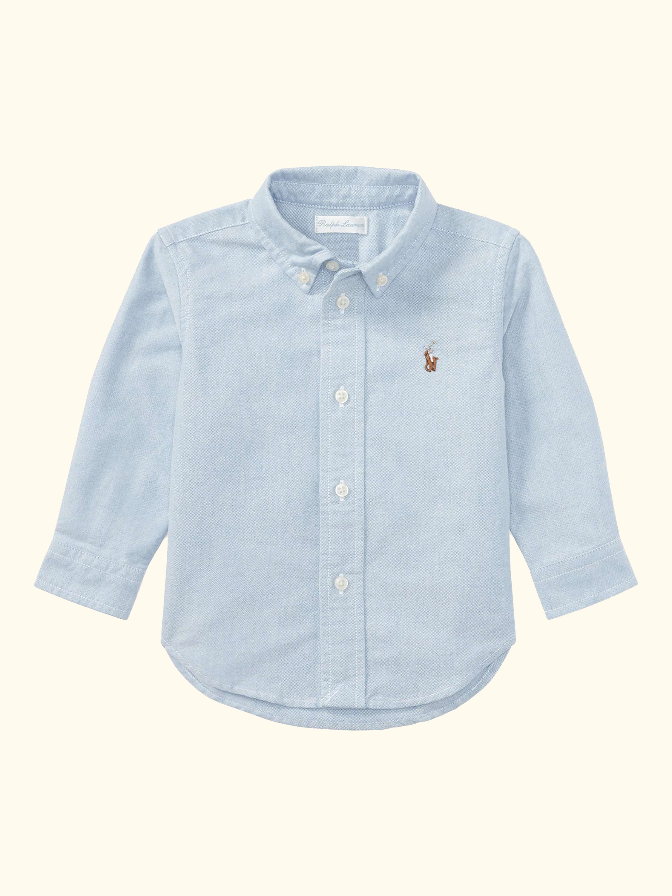 Baby Cotton Long Sleeve Oxford Shirt, White