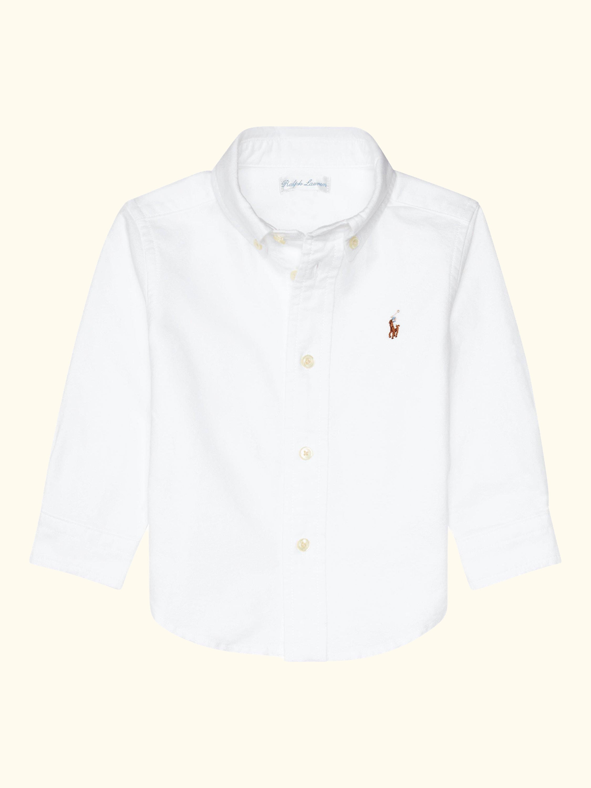 Baby Cotton Long Sleeve Oxford Shirt, White