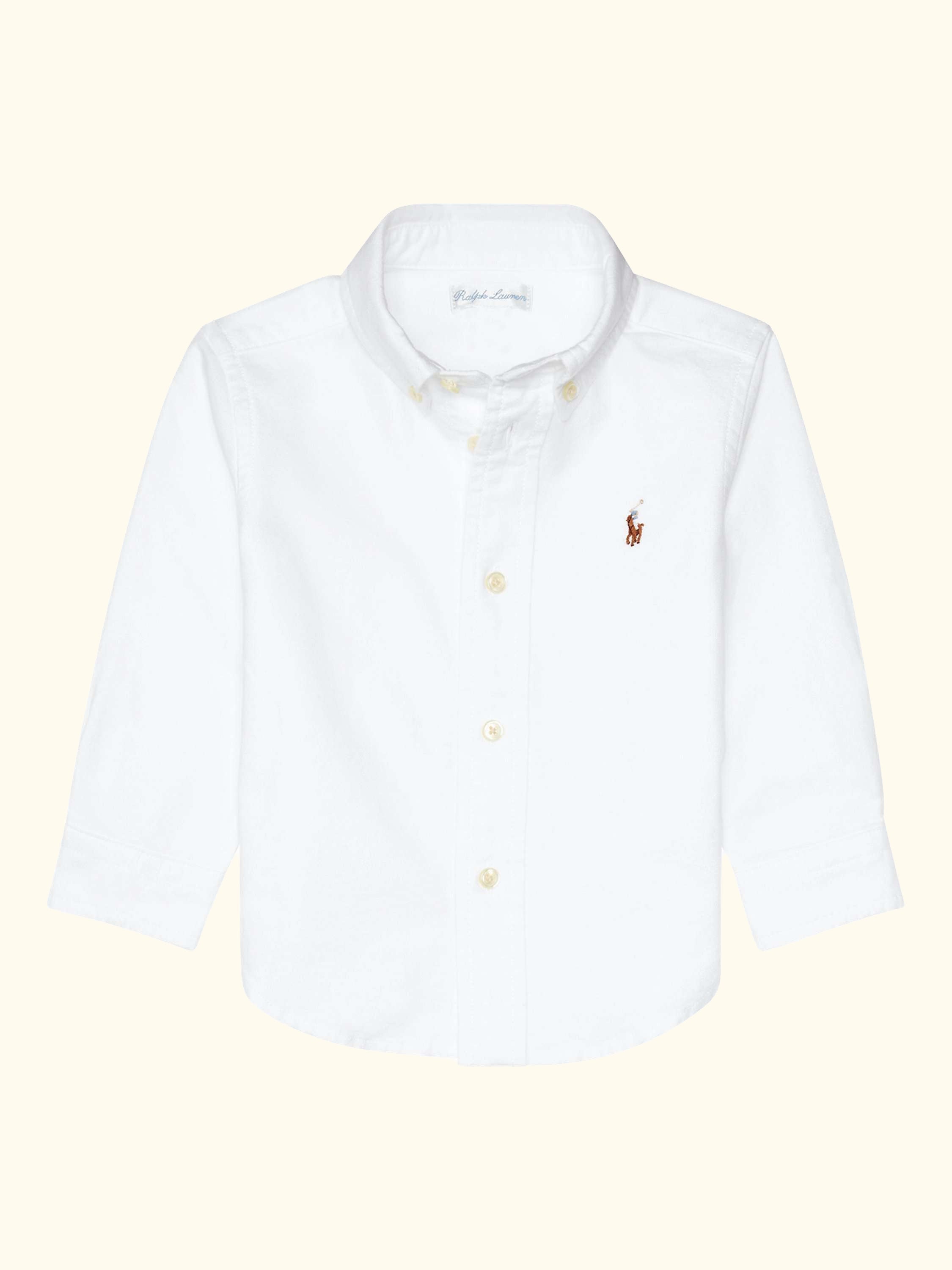 Baby Cotton Long Sleeve Oxford Shirt, White