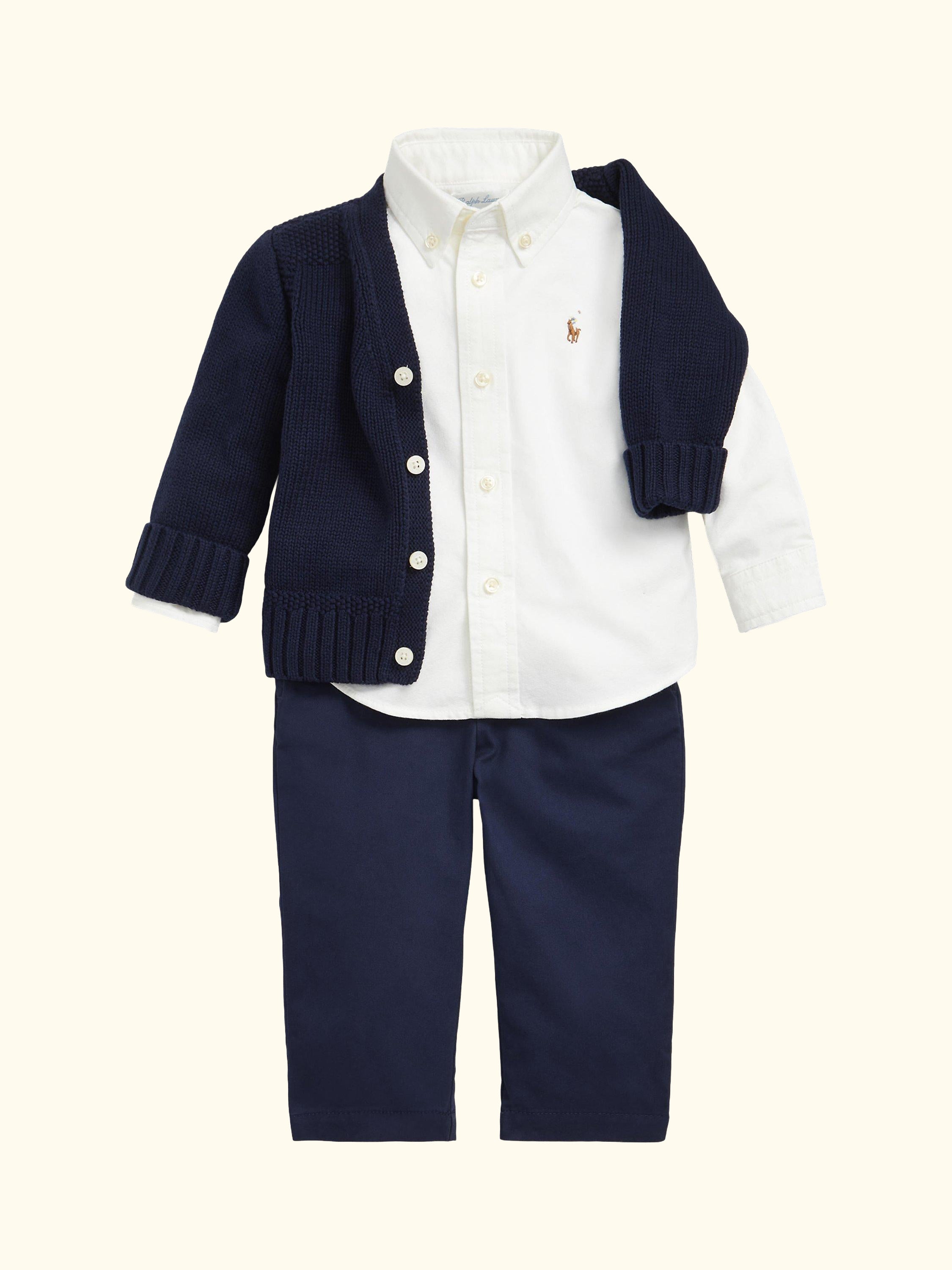 Baby Cotton Long Sleeve Oxford Shirt, White