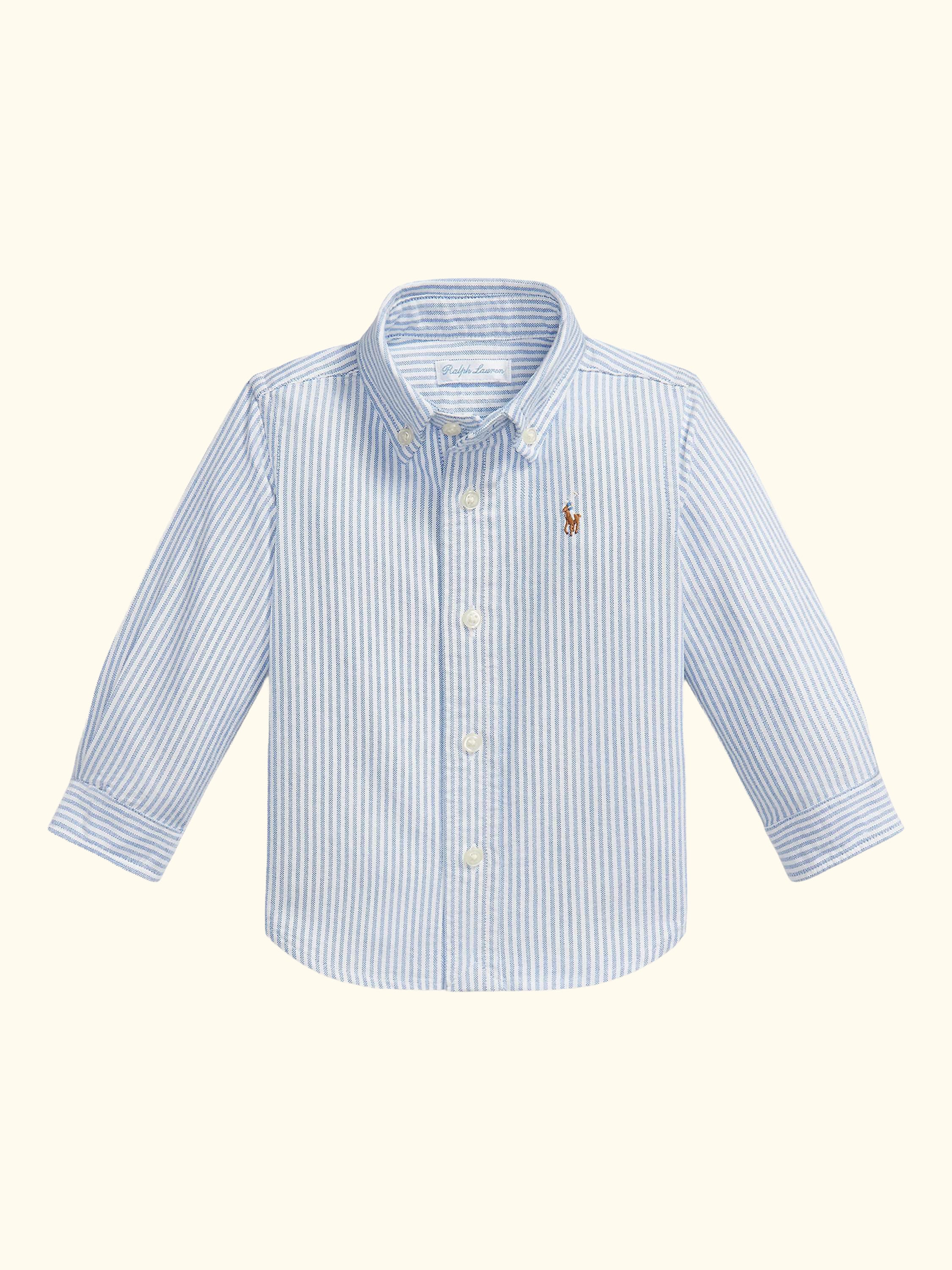 Baby Pure Cotton Long Sleeve Shirt, Light Blue Stripe