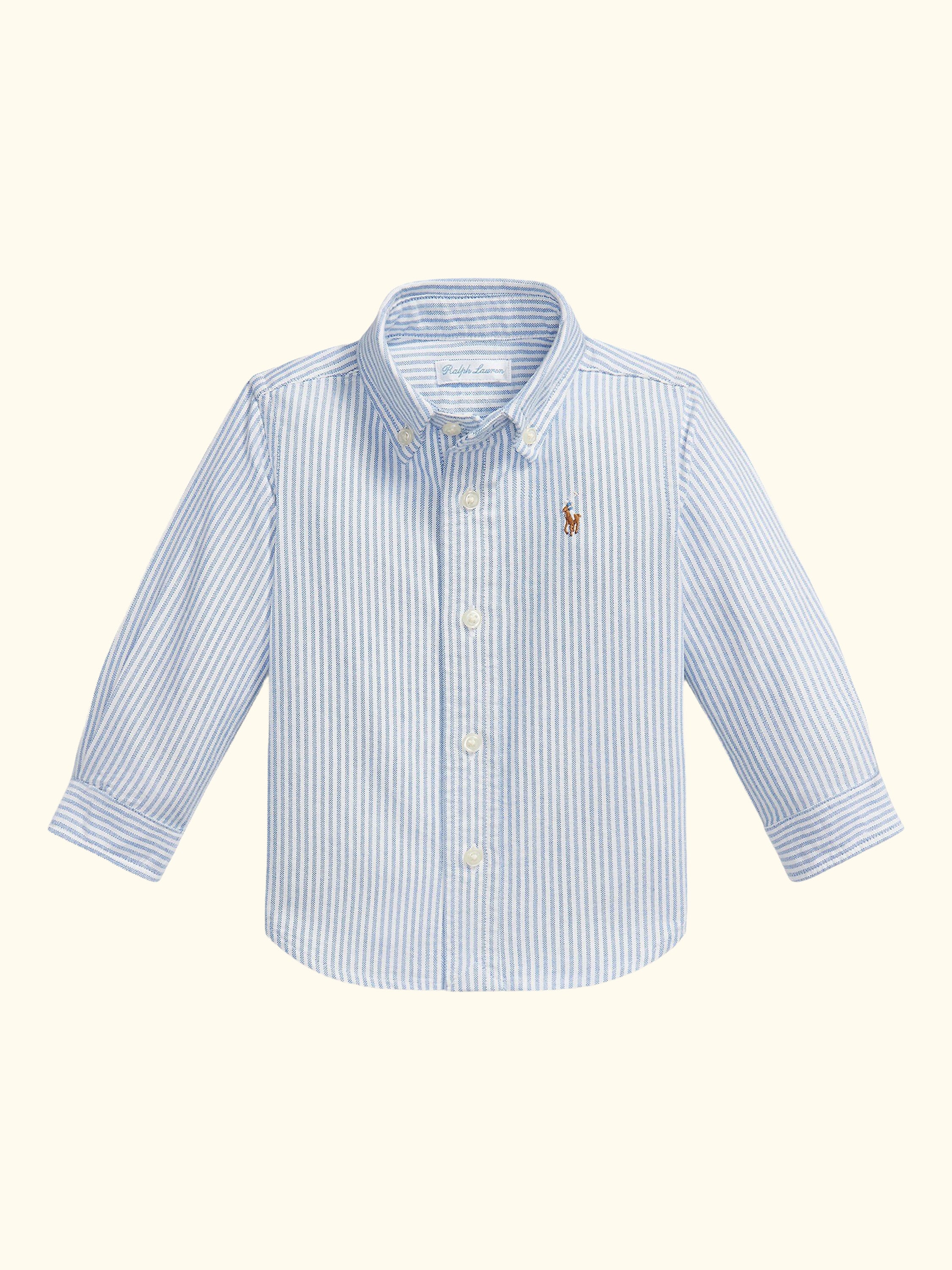 Baby Pure Cotton Long Sleeve Shirt, Light Blue Stripe