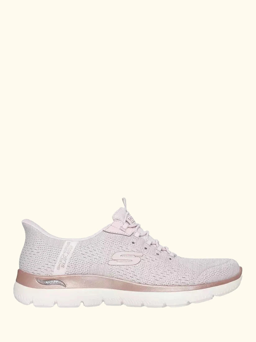 Skechers x Martha Stewart Hands Free Slip-ins Arch Fit Summits Soft Shimmer Trainers, Light Pink