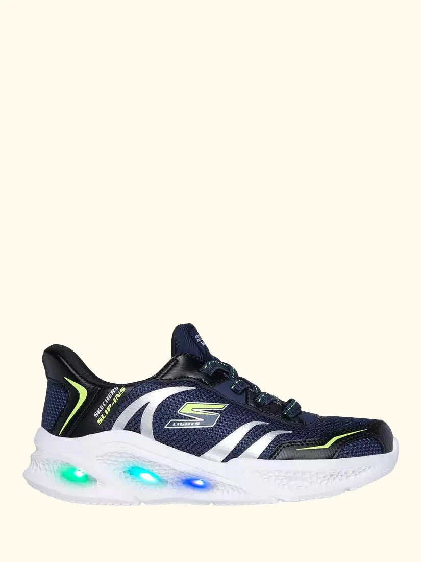 Skechers Kids' Slip-In S-Lights Meteor-Lights Trainers, Navy/Black
